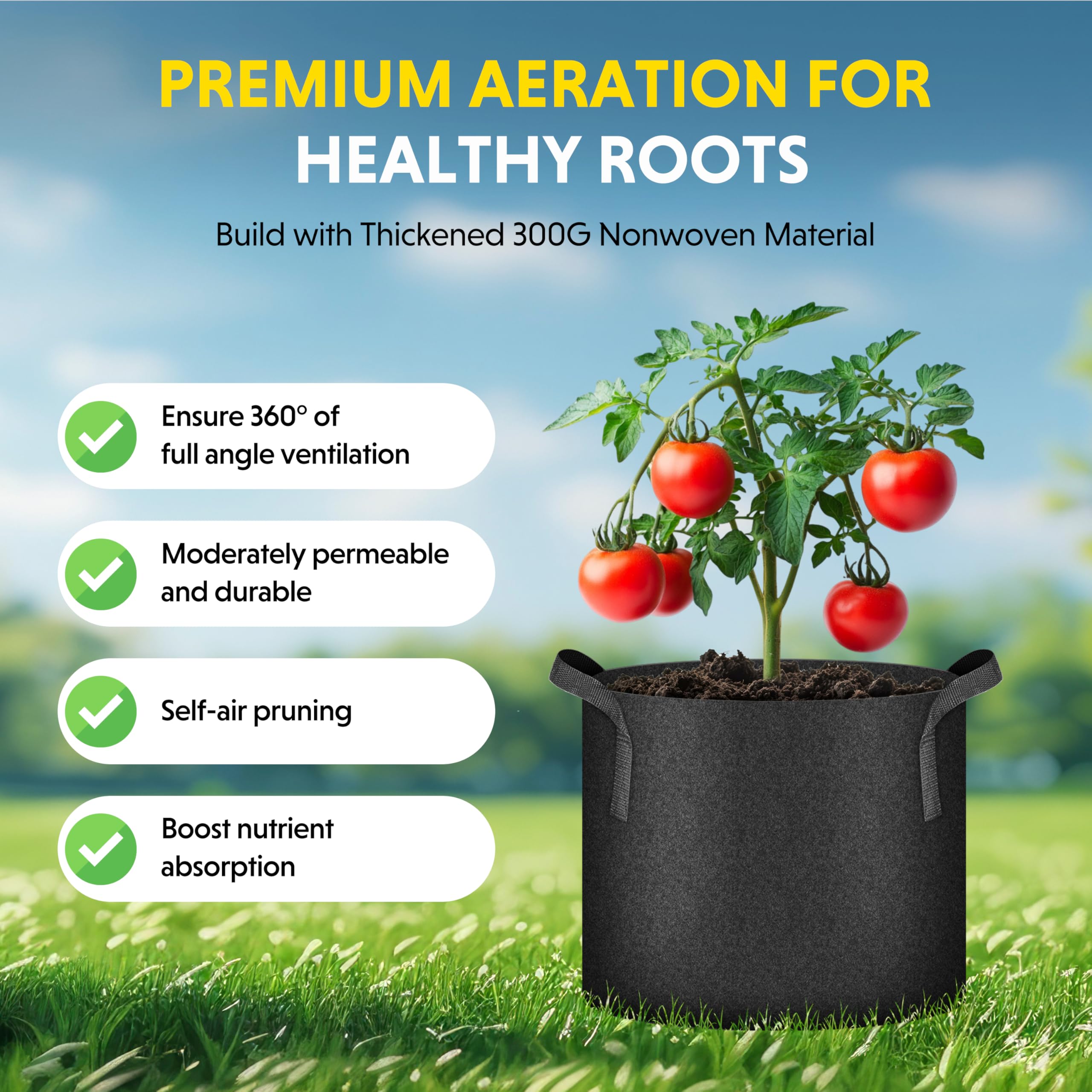 iPower 10 Pack 10 Gallon Grow Bags 300G Thickened Sturdy Plant Fabric Pots with 10 Labels and Handles, Aeration Garden Cloth Planter Bag for Outdoor Fruits, Vegetables and Flowers - Image 4