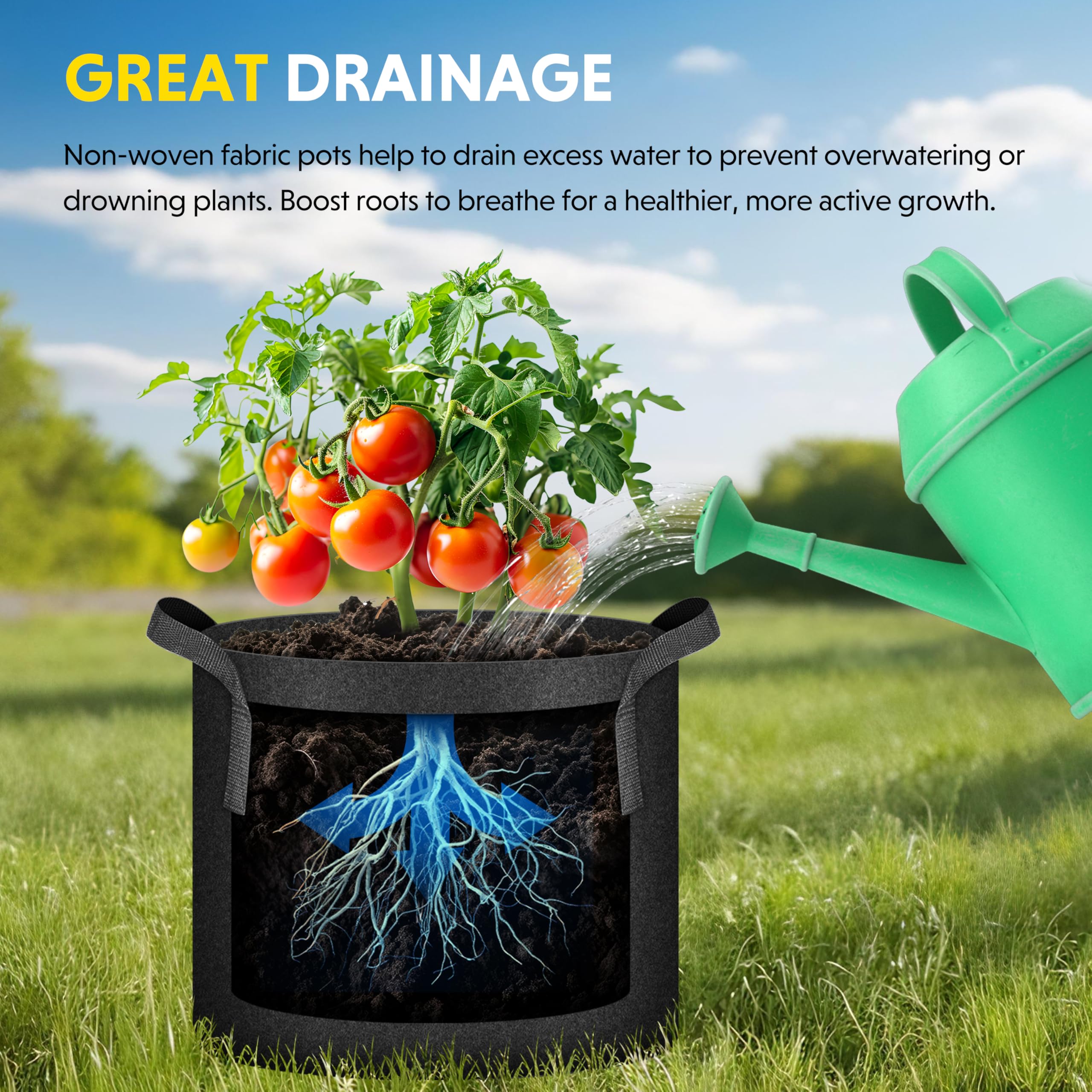 iPower 10 Pack 10 Gallon Grow Bags 300G Thickened Sturdy Plant Fabric Pots with 10 Labels and Handles, Aeration Garden Cloth Planter Bag for Outdoor Fruits, Vegetables and Flowers - Image 5