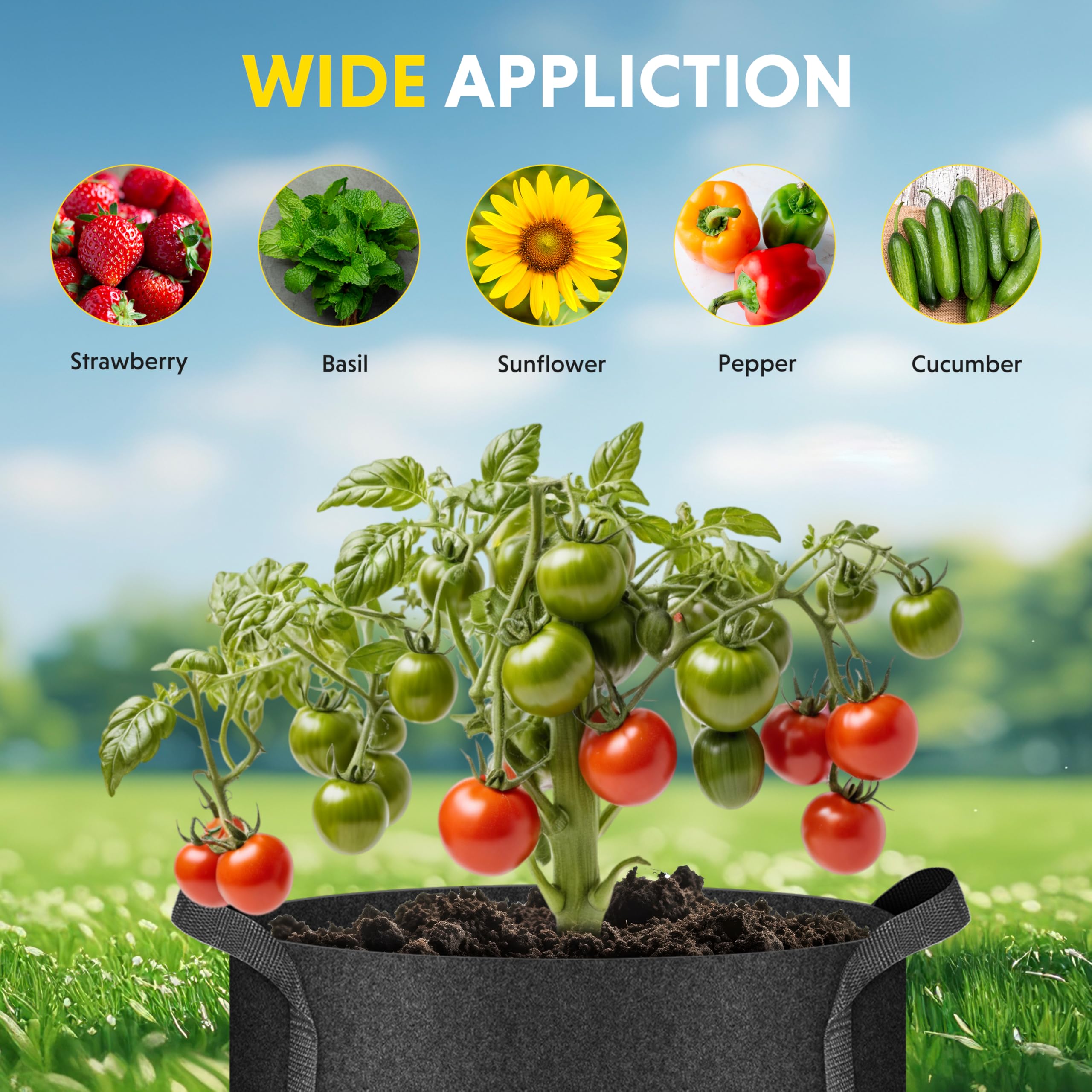 iPower 10 Pack 10 Gallon Grow Bags 300G Thickened Sturdy Plant Fabric Pots with 10 Labels and Handles, Aeration Garden Cloth Planter Bag for Outdoor Fruits, Vegetables and Flowers - Image 6