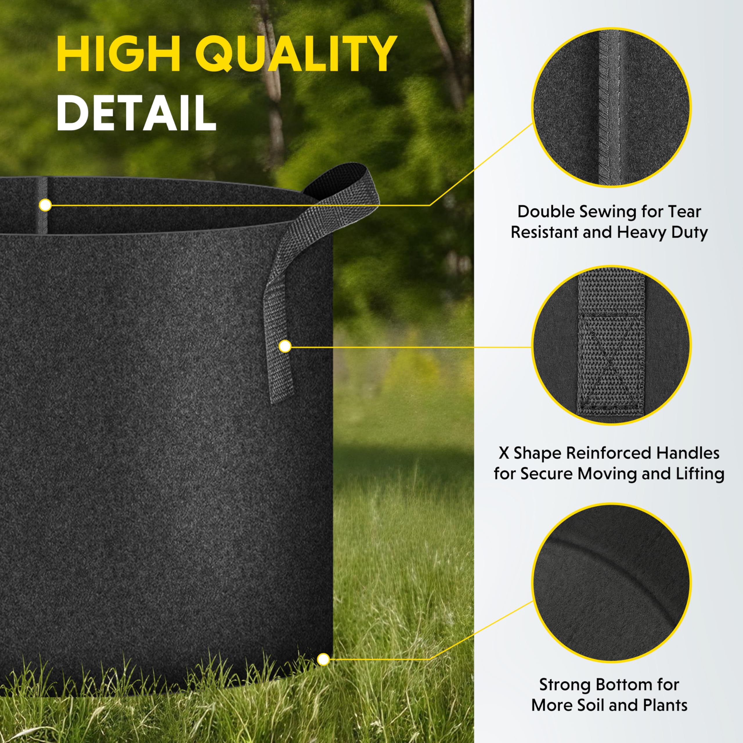 iPower 10 Pack 10 Gallon Grow Bags 300G Thickened Sturdy Plant Fabric Pots with 10 Labels and Handles, Aeration Garden Cloth Planter Bag for Outdoor Fruits, Vegetables and Flowers - Image 7