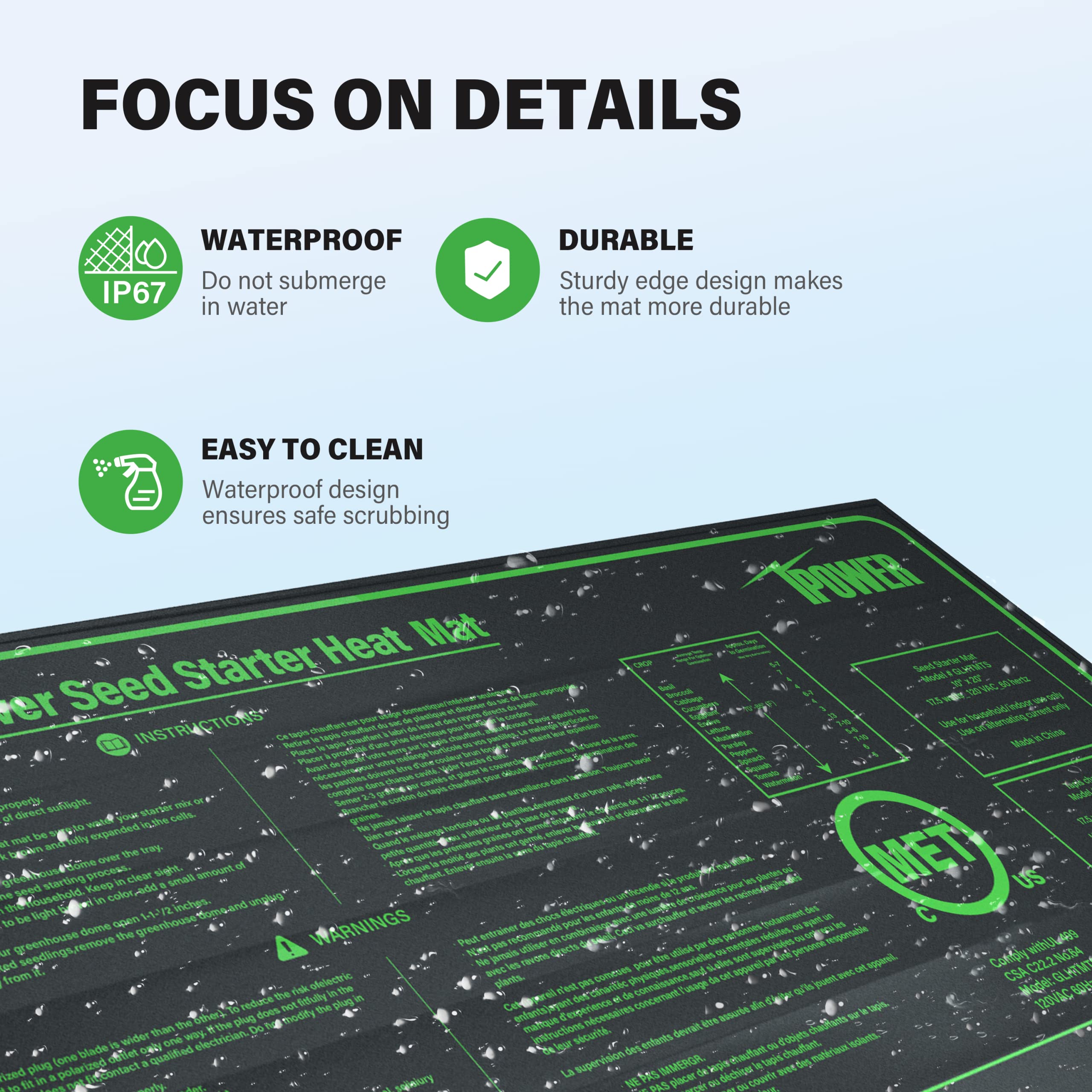 iPower 10" x 20" Waterproof Durable Seedling Heat Mat Warm Hydroponic Plant for Indoor Gardening Germination Starting, 2 Pack - Image 3