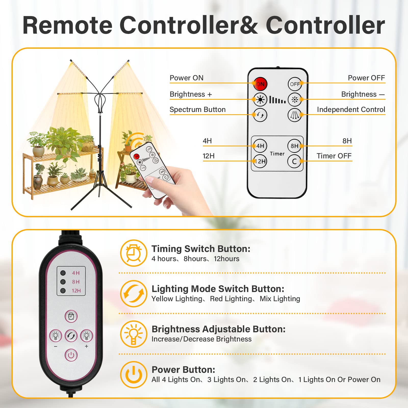 iPower 108 LED Grow Lamp with Full Spectrum for Indoor Plants, AdjustableTripod and Gooseneck, 3 Light Modes&10 Dimmable Levels, Auto 4H/8H/12H Timer - Image 4