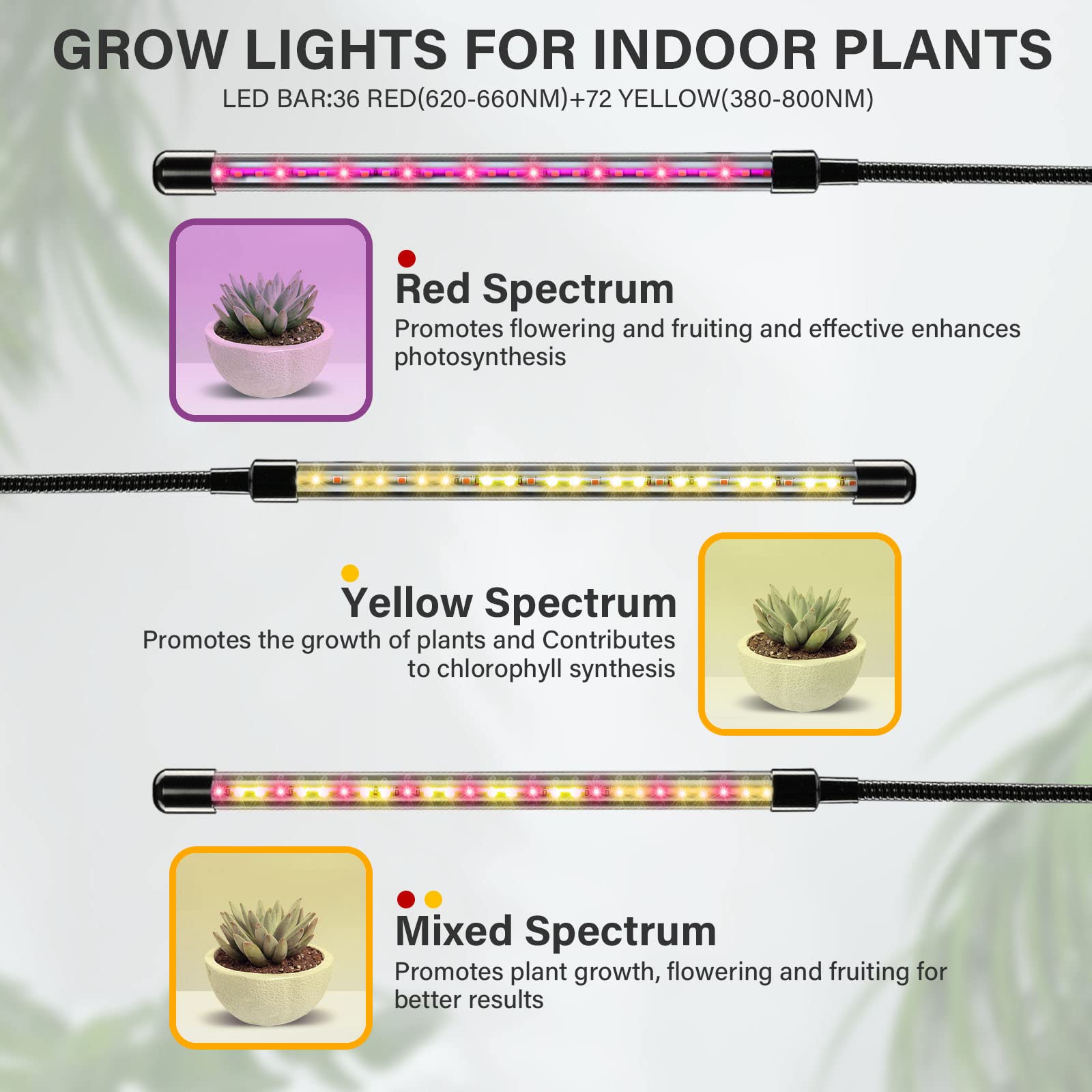 iPower 108 LED Grow Lamp with Full Spectrum for Indoor Plants, AdjustableTripod and Gooseneck, 3 Light Modes&10 Dimmable Levels, Auto 4H/8H/12H Timer - Image 6