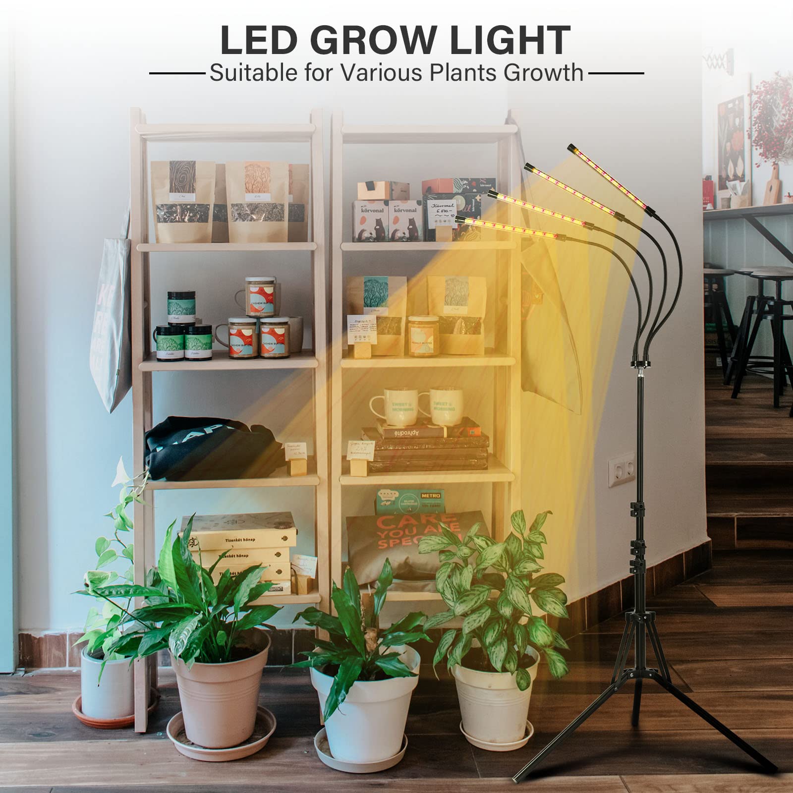 iPower 108 LED Grow Lamp with Full Spectrum for Indoor Plants, AdjustableTripod and Gooseneck, 3 Light Modes&10 Dimmable Levels, Auto 4H/8H/12H Timer - Image 7