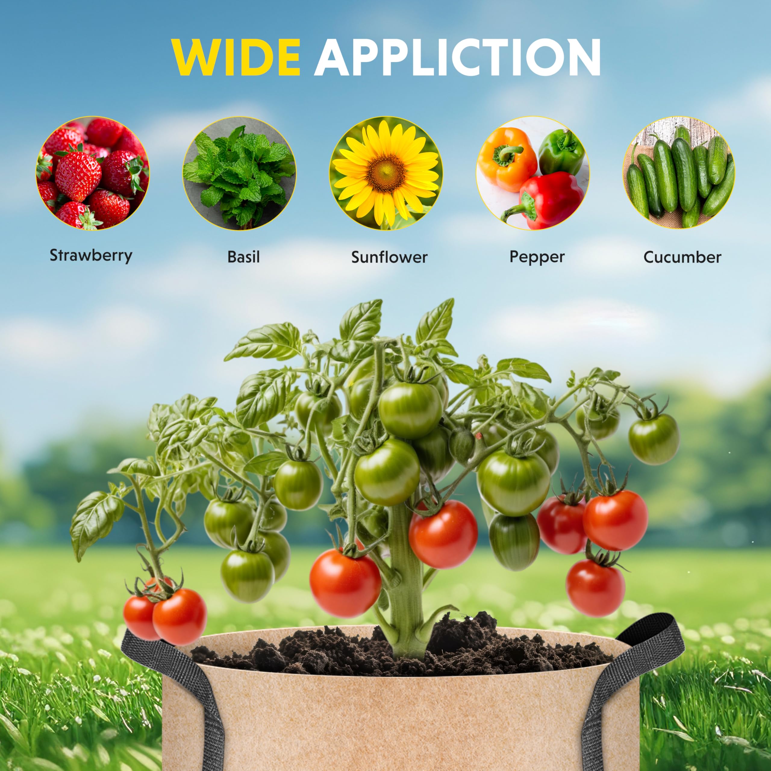 iPower 15 Gallon 10 Pack Grow Bags Nonwoven Fabric Pots Aeration Container with Strap Handles for Garden and Planting, 10-Pack Tan, 15 Gallon - Image 7