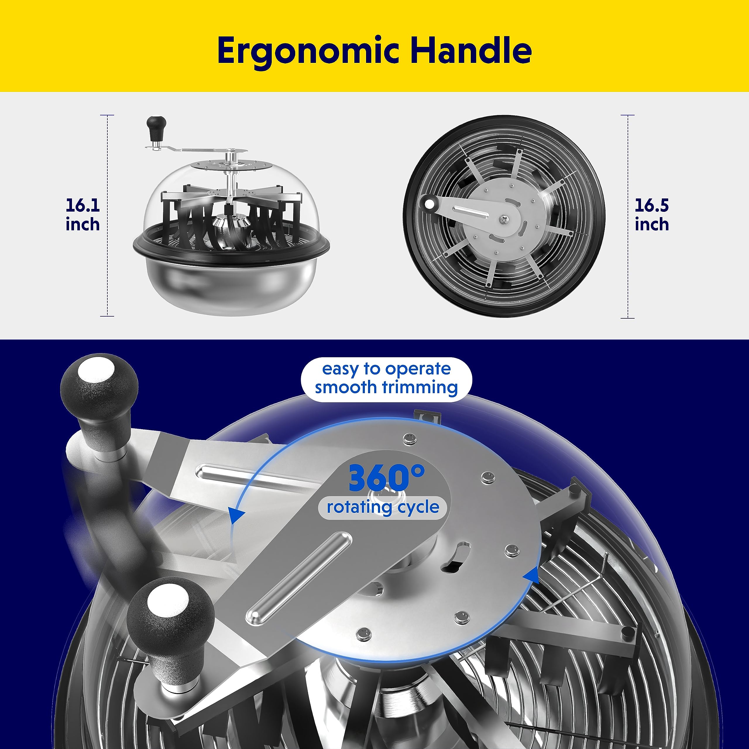iPower 16" Bud Leaf Bowl Trimmer Machine Twisted Sharp Stainless Steel Spin Cut with Upgraded Gears, and Foldable Hanging Herb Mesh Rack with Zippers, for Hydroponic Plant, 2ft 8-Layer - Image 3