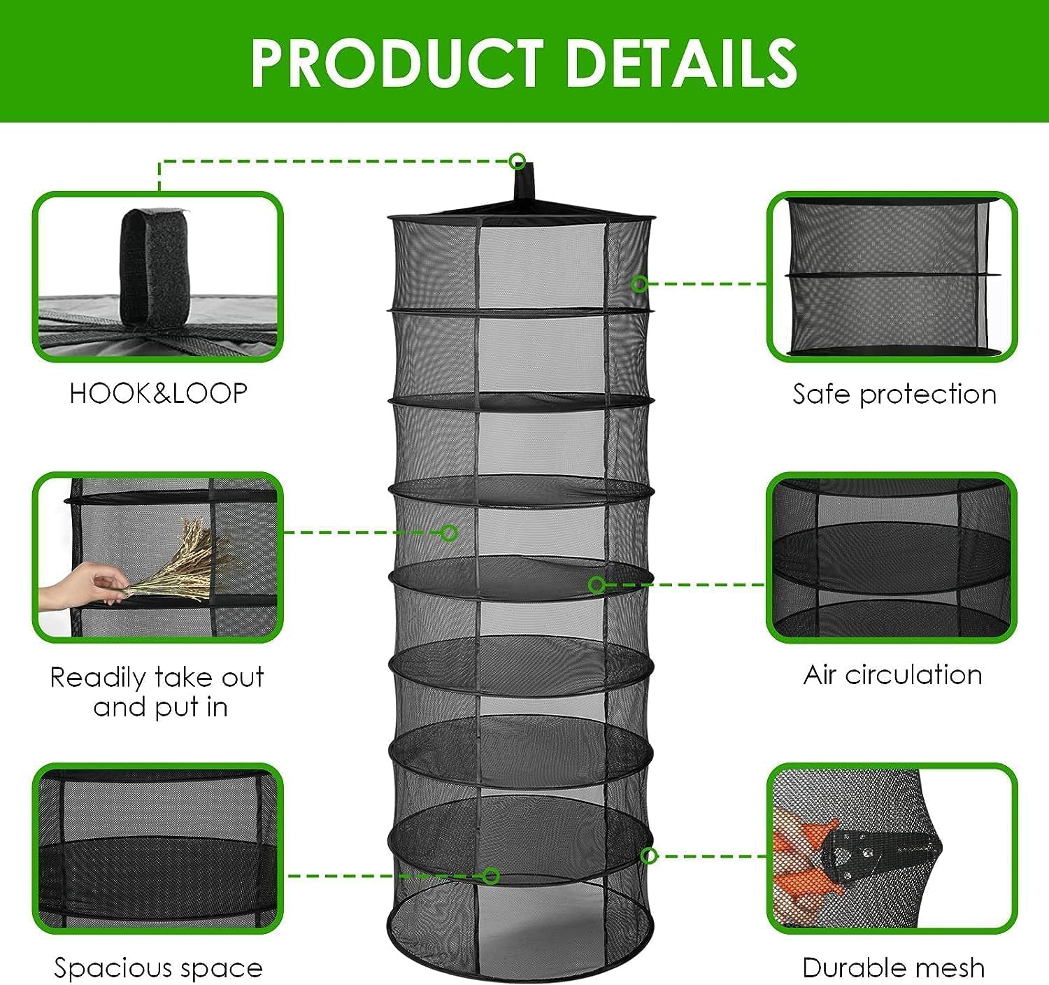 iPower 16" Bud Leaf Bowl Trimmer Machine Twisted Sharp Stainless Steel Spin Cut with Upgraded Gears, and Foldable Hanging Herb Mesh Rack with Zippers, for Hydroponic Plant, 2ft 8-Layer - Image 7
