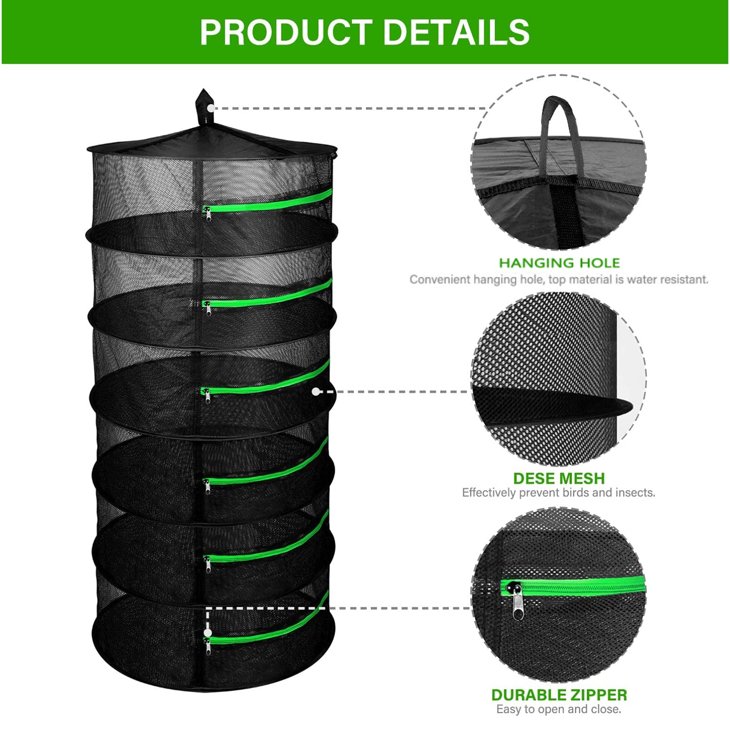 iPower 16-Inch Bud Leaf Bowl Trimmer Twisted Spin Cut for Plant and Flower, Upgraded Gears, Combo with 2ft 6 Layers Hanging Herb Drying Rack Net, Zippered, 16' 6L, 6.5” Gardening Hand Pruner, Yellow - Image 11