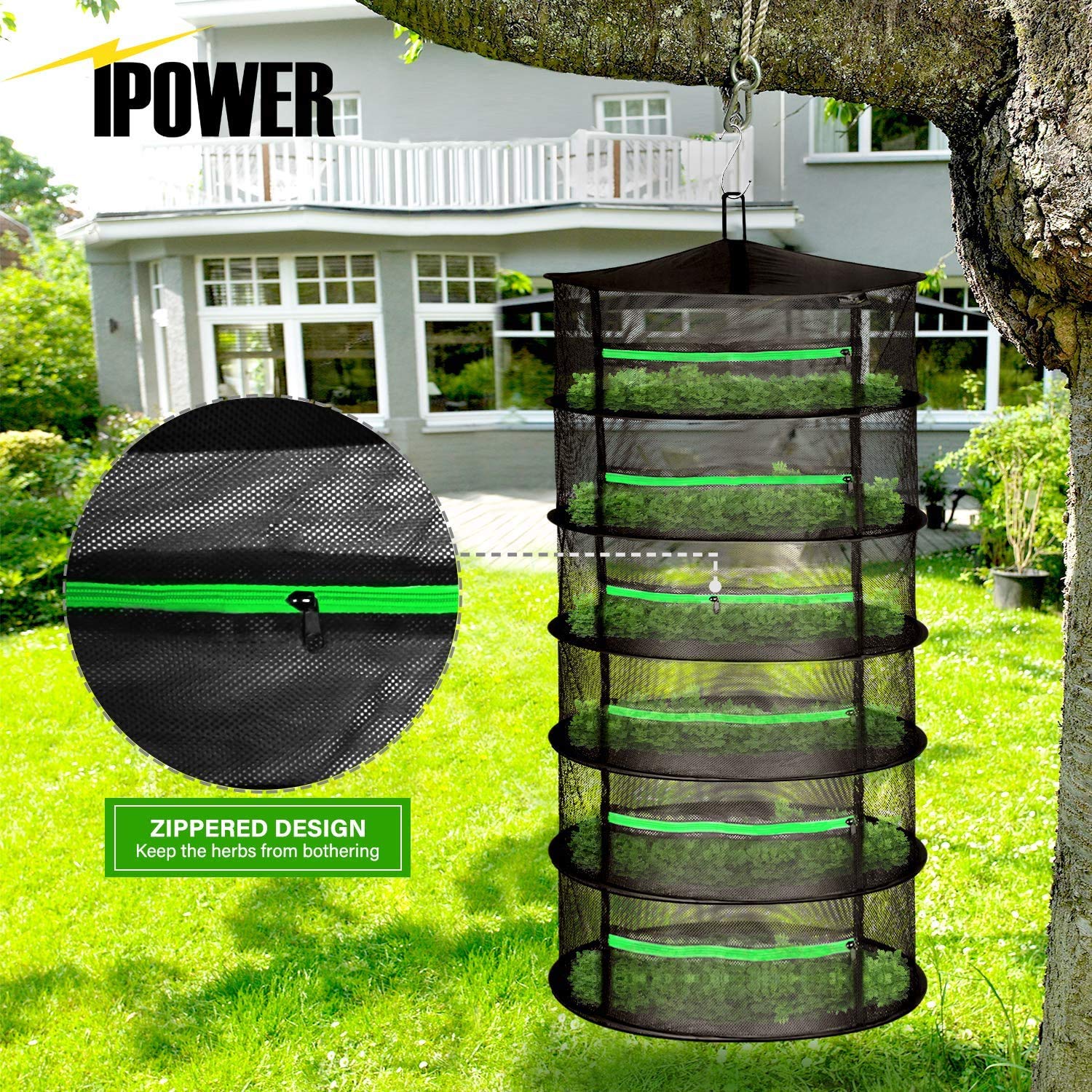 iPower 16-Inch Bud Leaf Bowl Trimmer Twisted Spin Cut for Plant and Flower, Upgraded Gears, Combo with 2ft 6 Layers Hanging Herb Drying Rack Net, Zippered, 16' 6L, 6.5” Gardening Hand Pruner, Yellow - Image 12