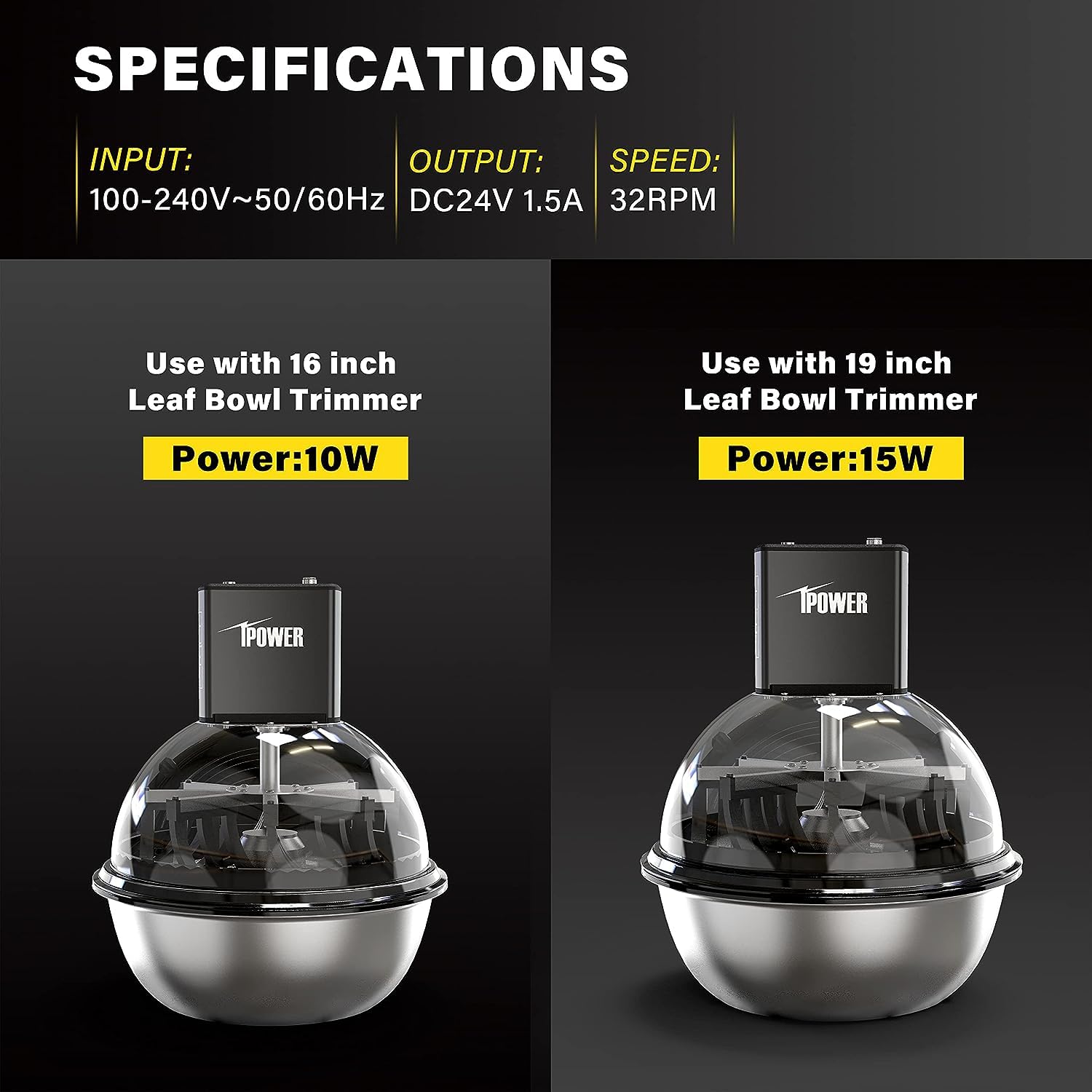 iPower 16 inch Trimmer Leaf Bowl Machine Twisted Spin Cut with Electric Powered Spinner, Sharp Stainless Steel Blades and Clear Visibility Dome, 16', Hydroponic Plant Bud and Flower - Image 7