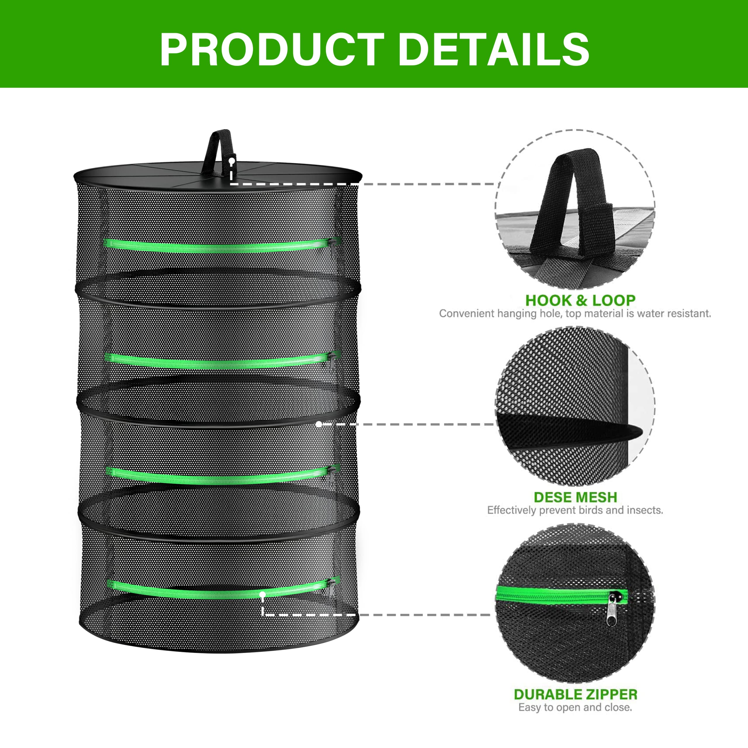 iPower 19" Bud Leaf Bowl Trimmer Machine Twisted Sharp Stainless Steel Spin Cut with Upgraded Gears, and Foldable Hanging Herb Mesh Rack with Zippers, 19'' 4L, for Hydroponic Plant - Image 7