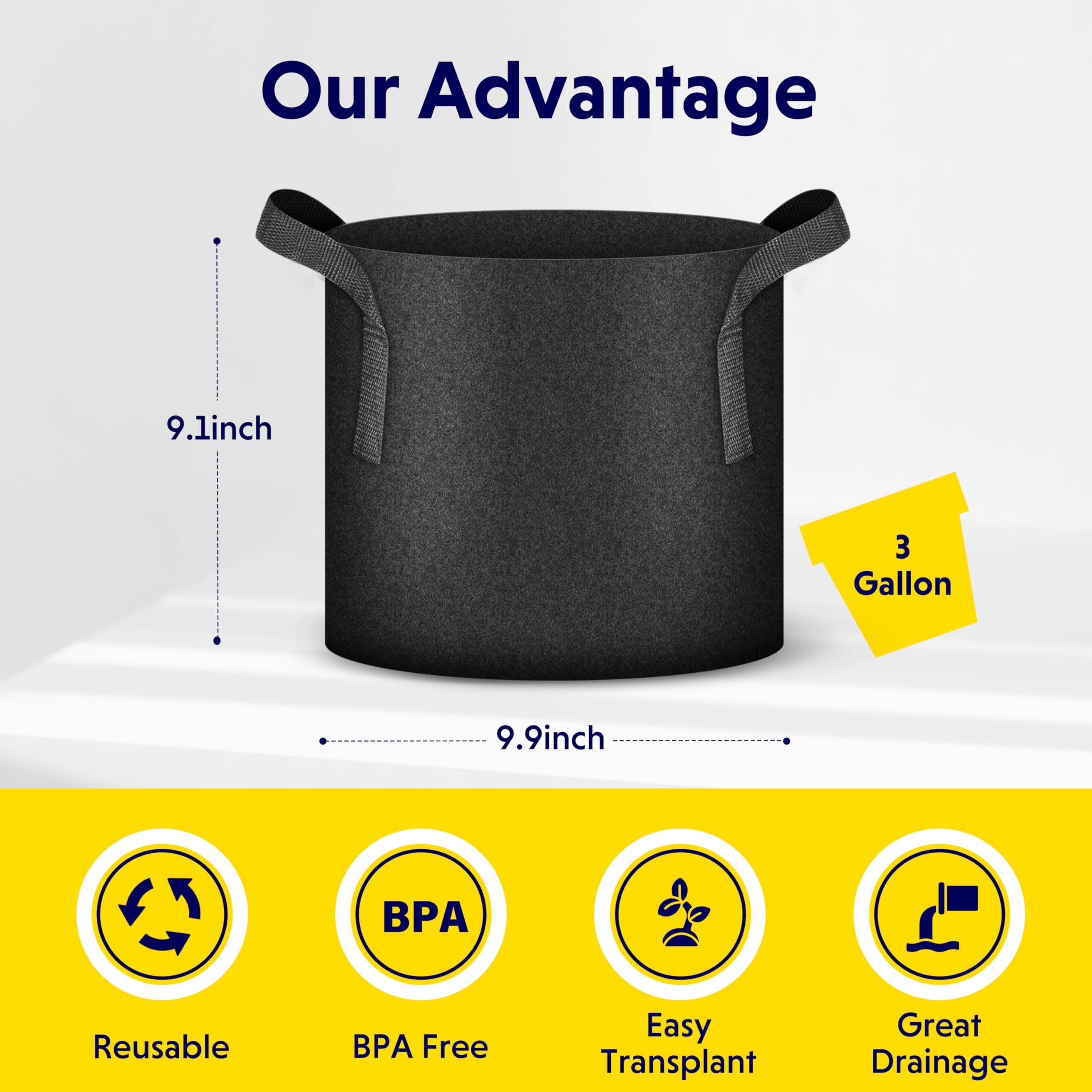 iPower 20 Pack 3 Gallon Grow Bags, Garden Planting Nonwoven Fabric Pots with Reinforced Handle, Heavy Duty and Aeration Planter Pot for Tomato, Fruits, Vegetables and Flowers - Image 4