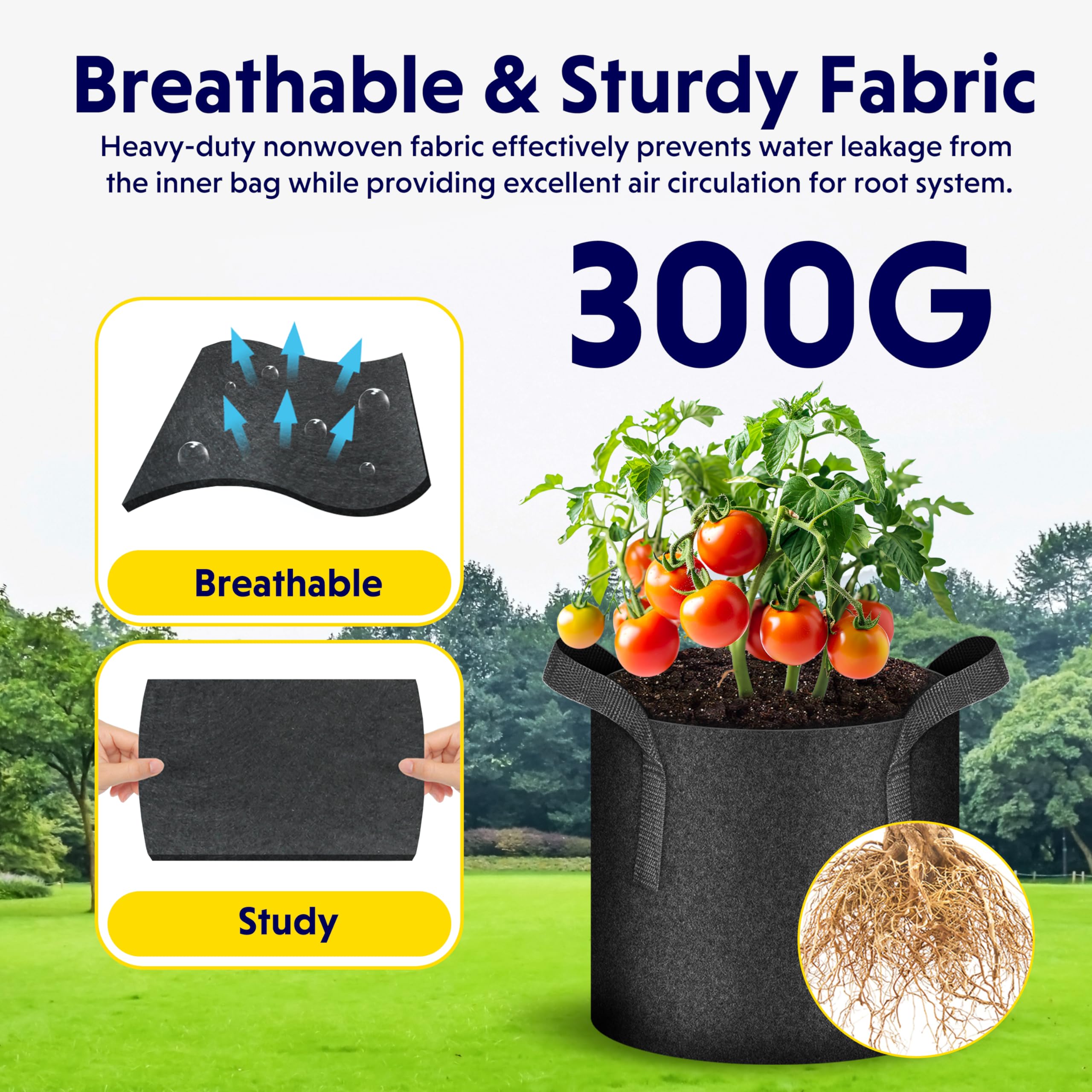iPower 20 Pack 3 Gallon Grow Bags, Garden Planting Nonwoven Fabric Pots with Reinforced Handle, Heavy Duty and Aeration Planter Pot for Tomato, Fruits, Vegetables and Flowers - Image 5