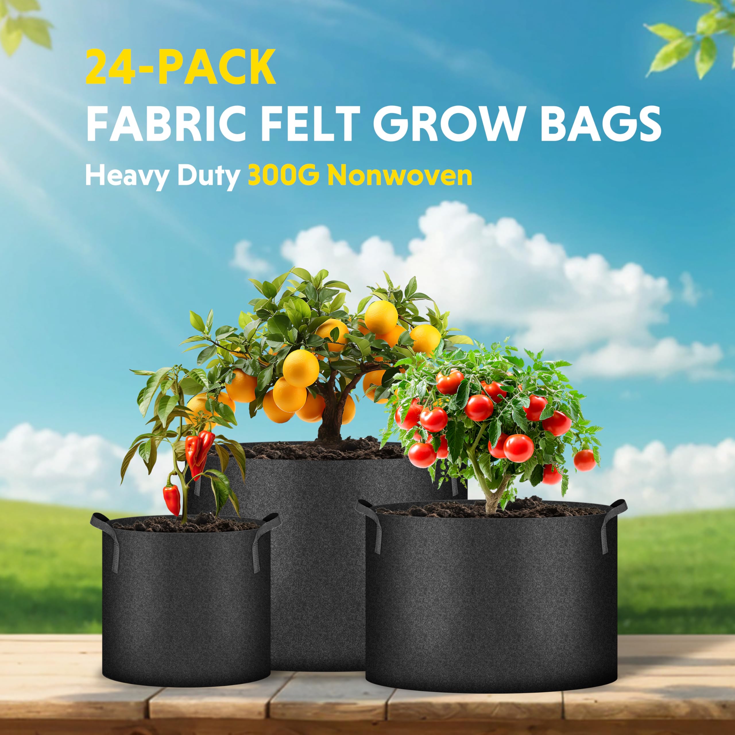 iPower 24-Pack 1 Gallon Grow Bags Heavy Duty Thickened Aeration Nonwoven Fabric Pots with Nylon Handles and 24 Labels for Planting Vegetables, Fruits, Flowers, Black - Image 3