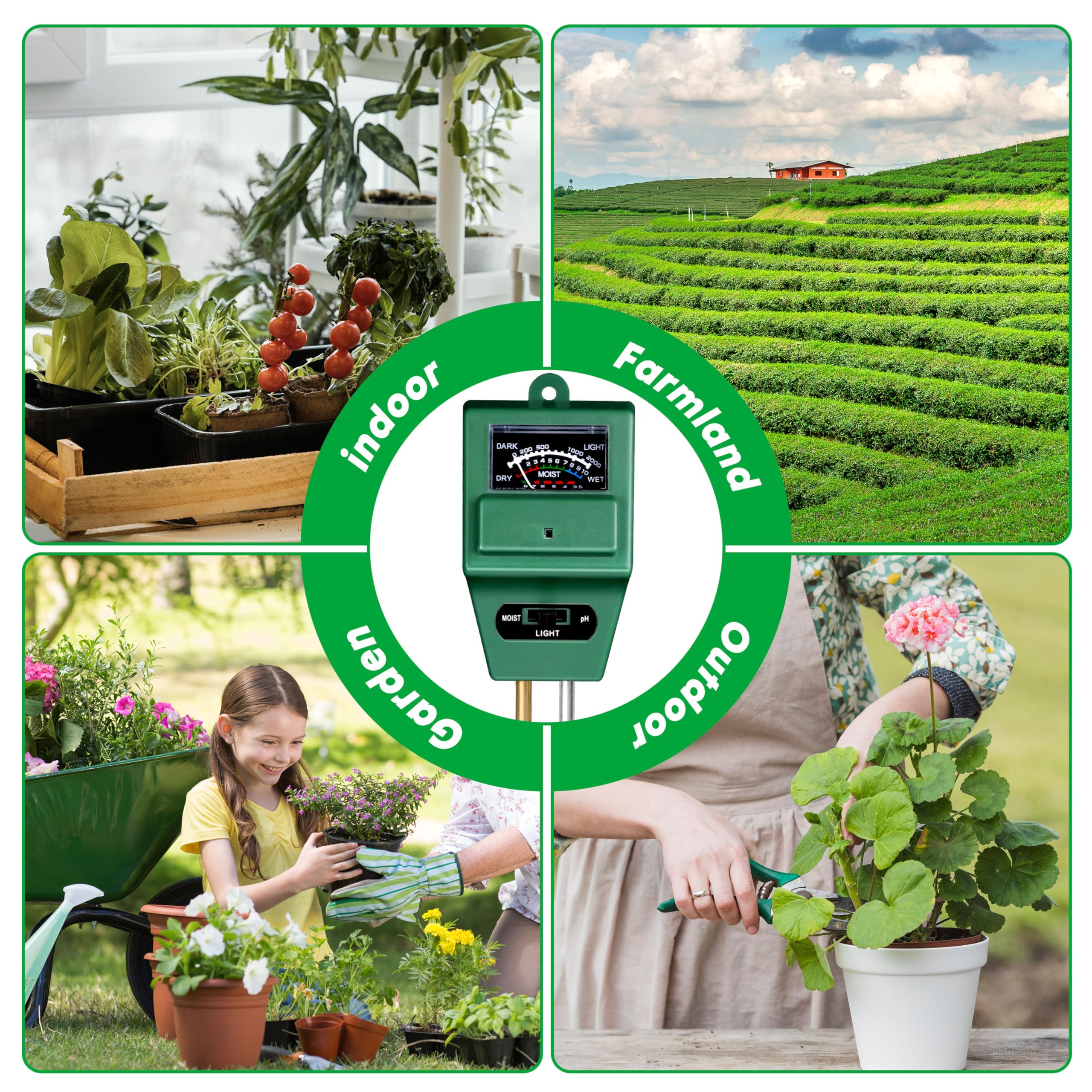 iPower 3-in-1 Plant Moisture/Light/PH Meter, Soil Test Kit for Gardening, Farming, Indoor & Outdoor Use, 3 Pack - Image 7