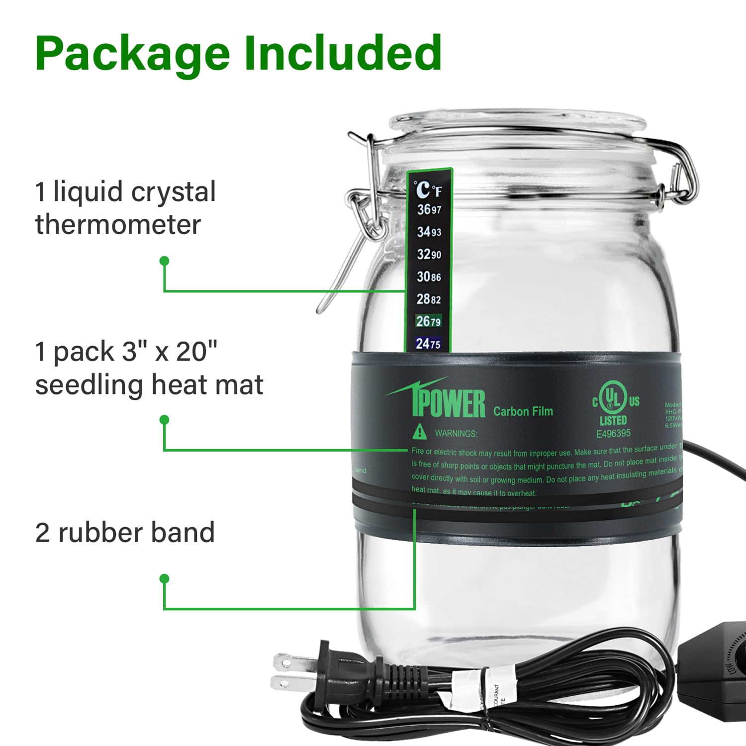 iPower 3" x 20" Seeding Heat Mat with Thermostat Temperature Adjustable Knob Durable Warm Hydroponic Plant Germination Starting Pad, Black - Image 6