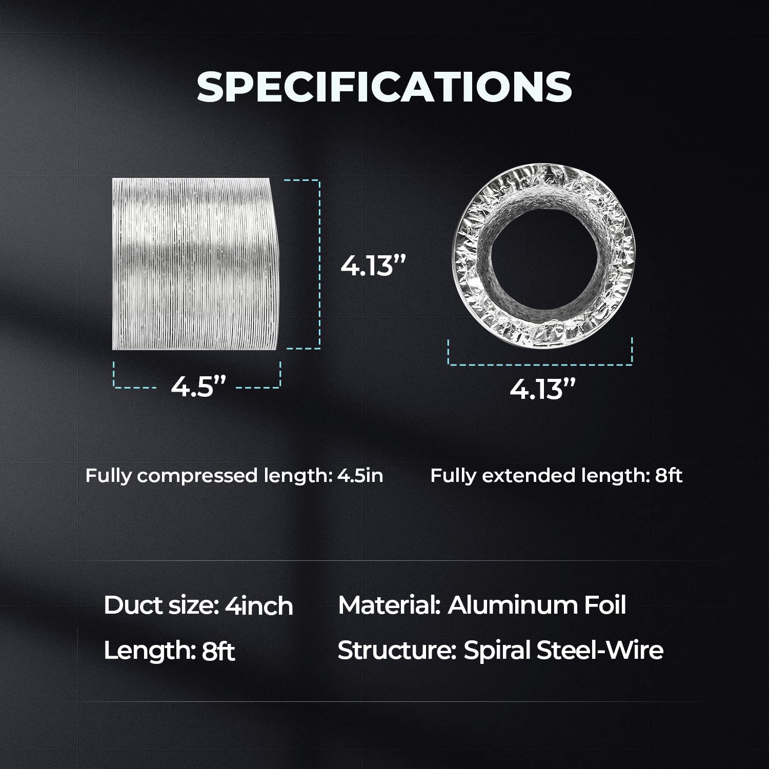 iPower 4 Inch Smart Inline Duct Ventilation Fan, Carbon Filter, 8 Feet Ducting with Temperature Humidity App Control via WiFi, Voice Control with Alexa, for HAVC Hydroponics/Grow Tent - Image 13