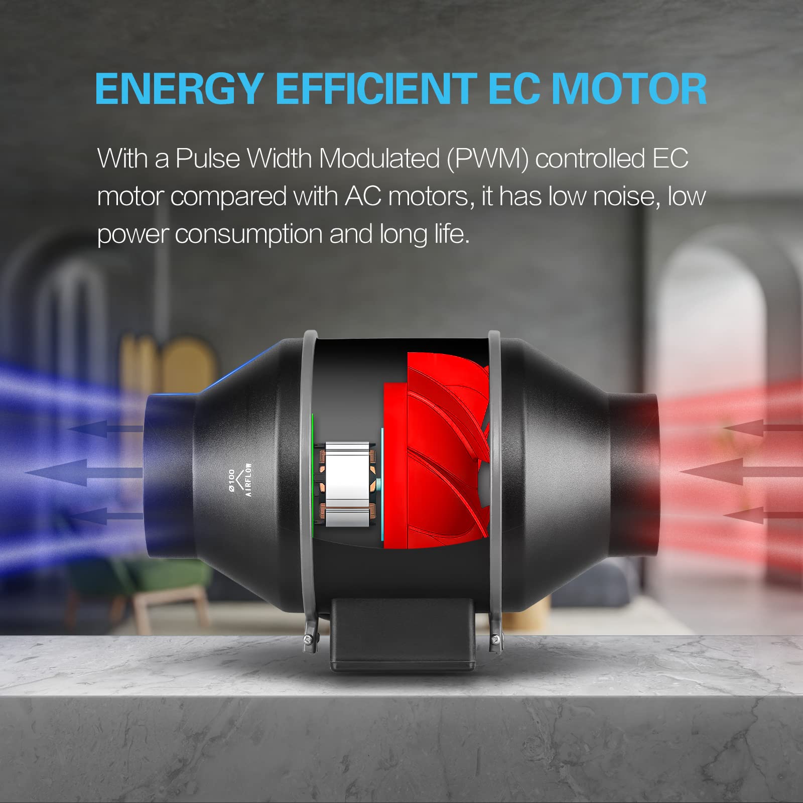 iPower 4 Inch Smart Inline Duct Ventilation Fan, Carbon Filter, 8 Feet Ducting with Temperature Humidity App Control via WiFi, Voice Control with Alexa, for HAVC Hydroponics/Grow Tent - Image 3