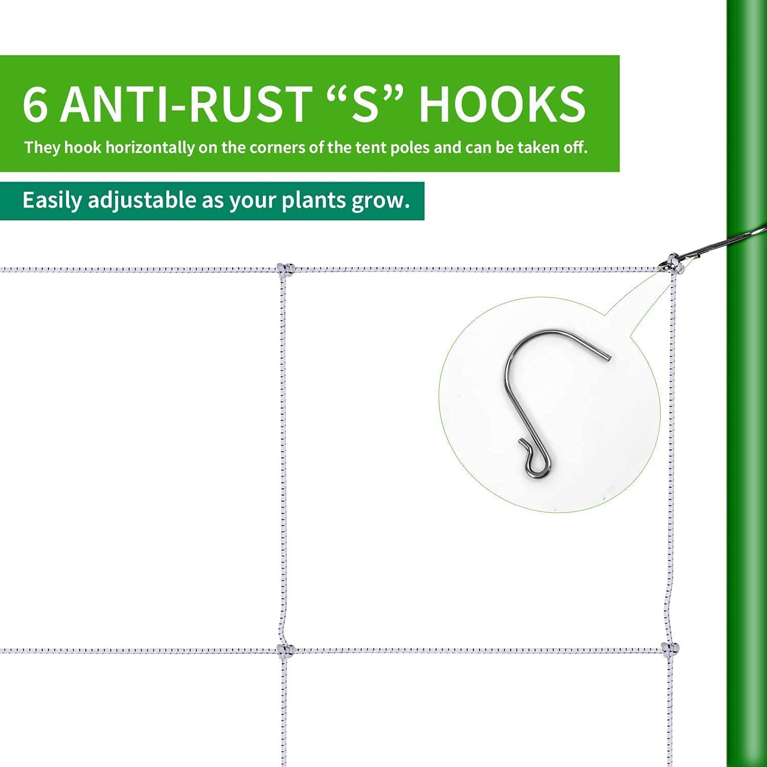 iPower 4-Pack 3x3FT Elastic Trellis Netting with 6 Hooks for Greenhouse Indoor and Outdoor Climbing Plants, Flowers, 3' x 3', White - Image 4