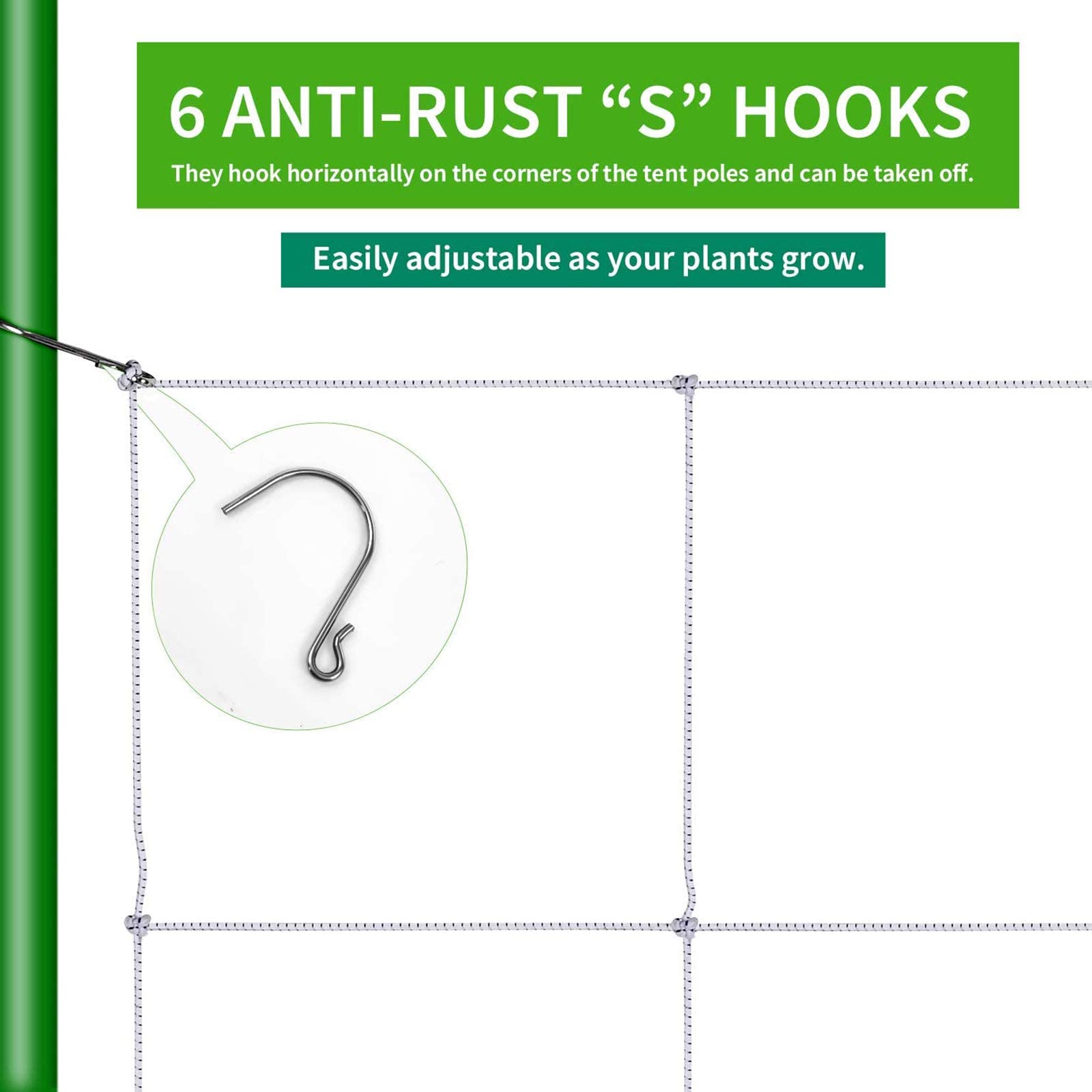 iPower 4' x 4' Grow Room Trellis Netting for 59"x59" Room, Heavy-Duty Elastic Plant Net with Hooks, Flexible Hydroponics Support for Climbing Plants, Vegetables, Fruits, Flowers, Vines - Image 3