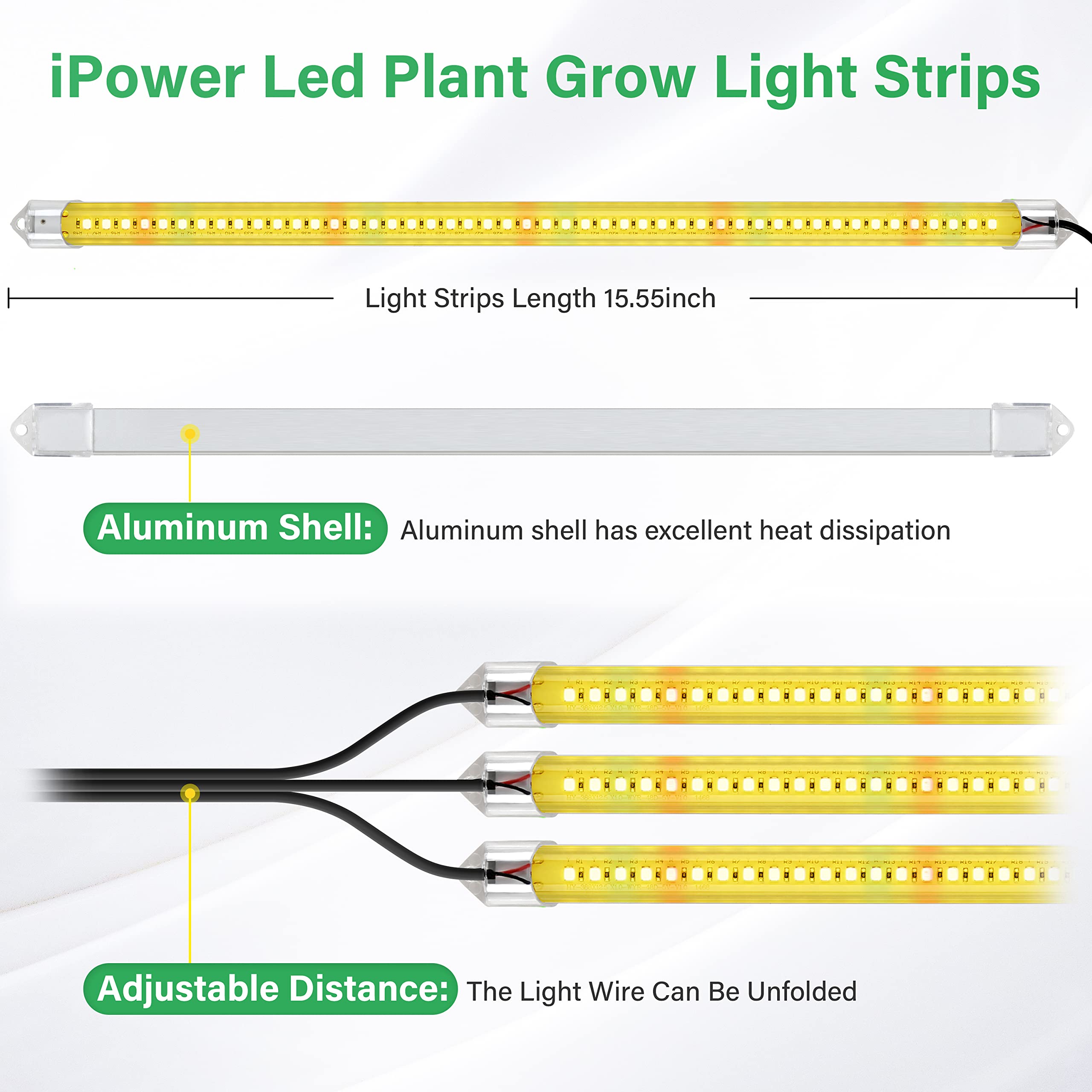 iPower 40W LED Plant Grow Light Strips Full Spectrum for Indoor Plants with Auto ON/Off 3/9/12H Timer, 10 Dimmable Levels 48 LEDs Per Tude, for Hydroponics Succulent, 3 Tubes, Yellow - Image 3