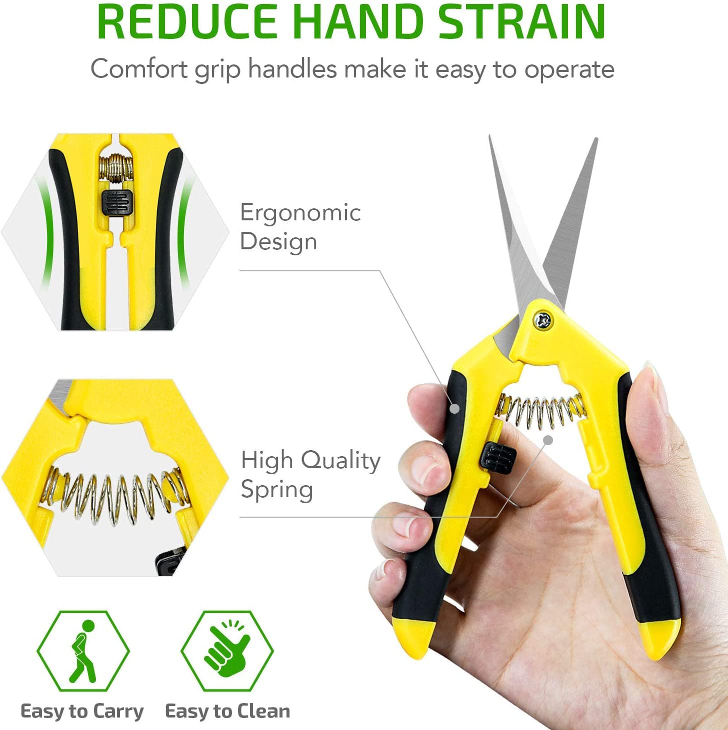 iPower 6.5 Inch Gardening Scissors Hand Pruner Pruning Shear with Straight Stainless Steel Blades, Yellow, 2-Pack - Image 5