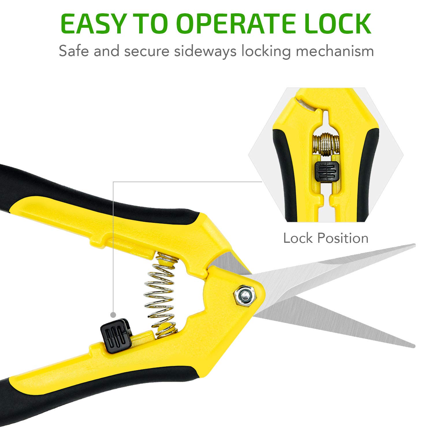 iPower 6.5 inch Pruning Shears for Gardening Trimming Scissors, Hand Pruner, Stainless Steel, Yellow - Image 5