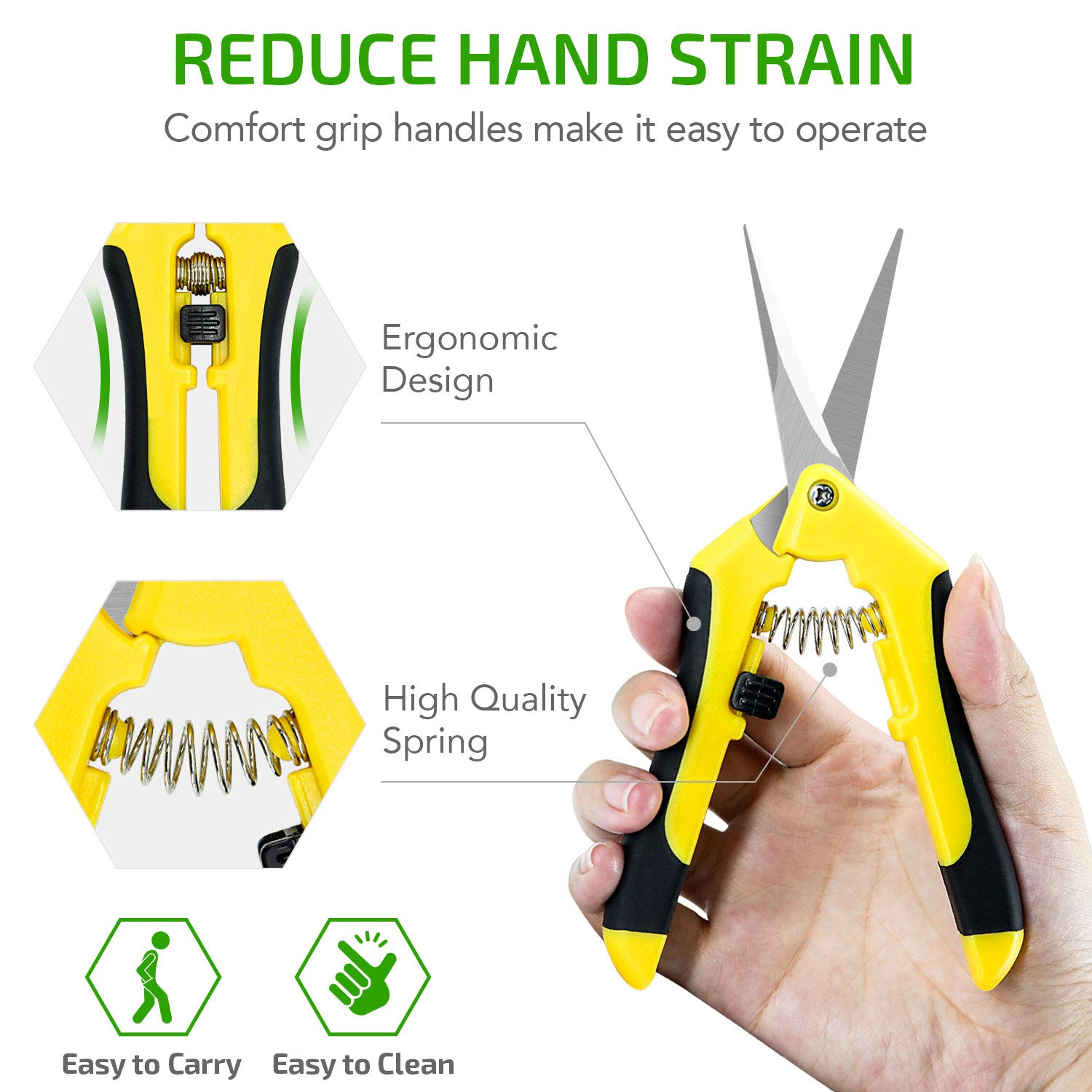 iPower 6.5 inch Pruning Shears for Gardening Trimming Scissors, Hand Pruner, Stainless Steel, Yellow - Image 6