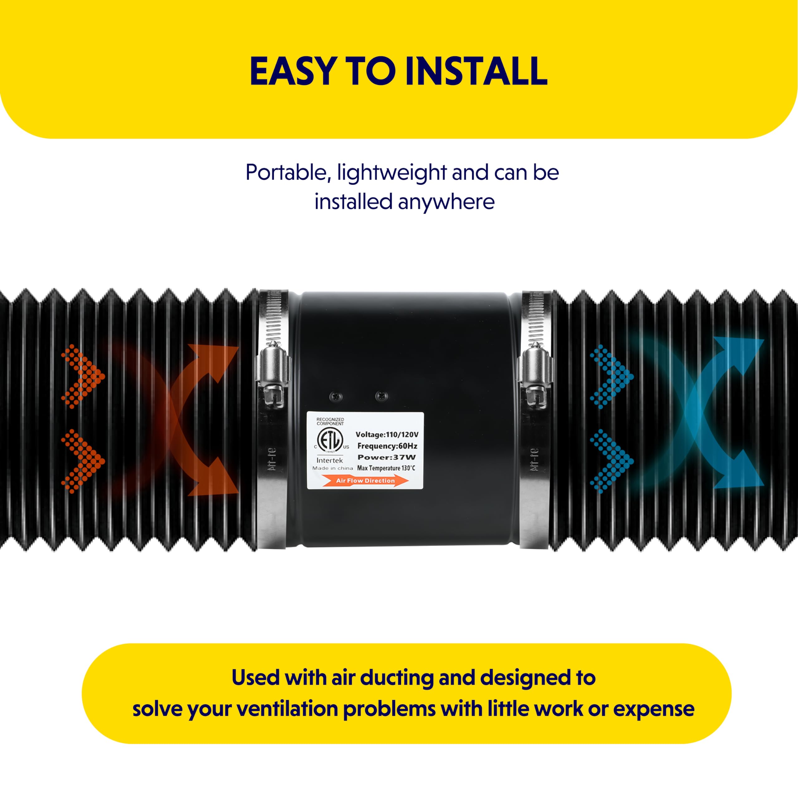 iPower 6 Inch Inline Booster Duct Fan with Speed Controller, 275 CFM Exhaust Fan HVAC, Duct Blower for Bathroom, Kitchen, Basement, Attic and Grow Tent - Image 6