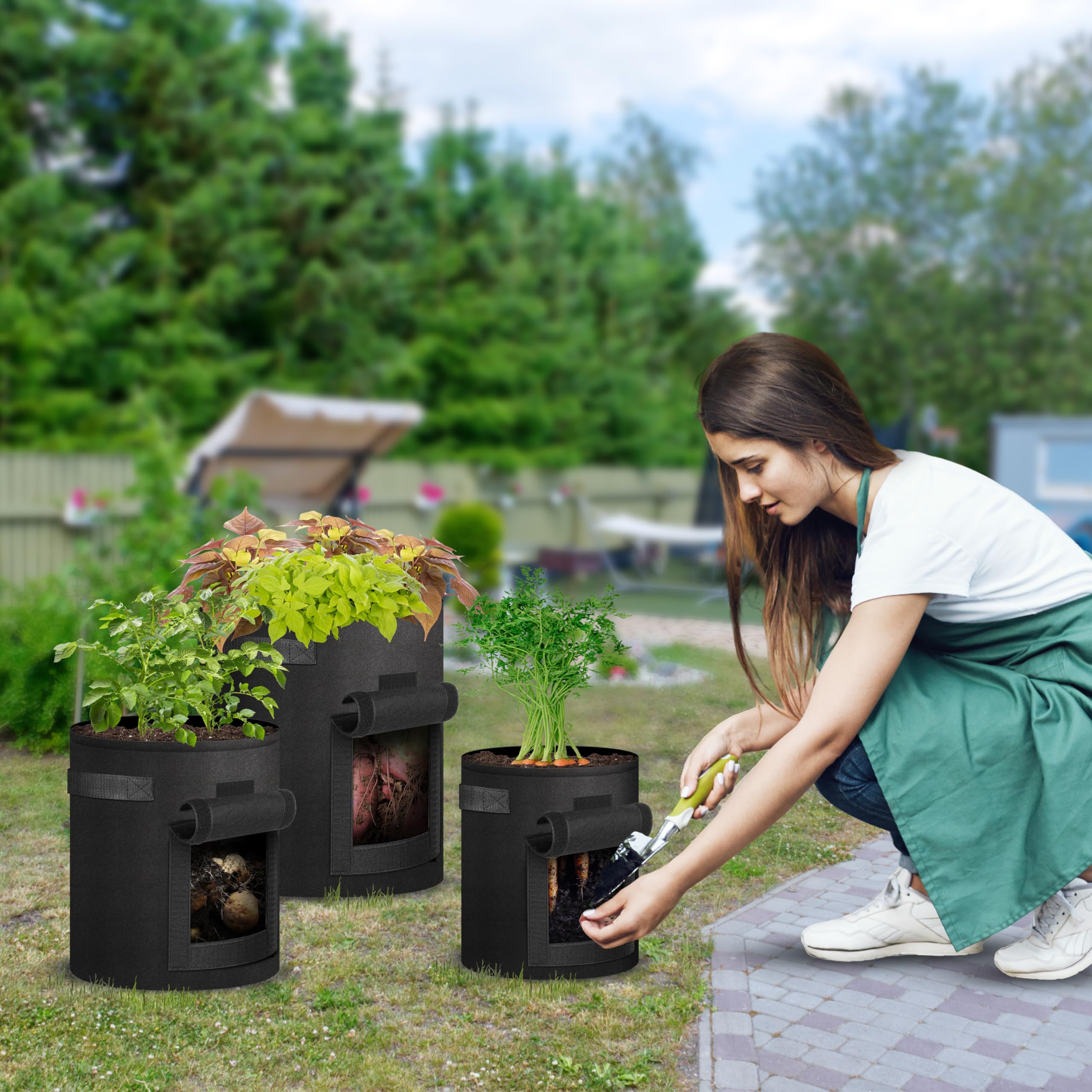iPower 7 Gallon Potato Grow Bags with Flap, 5-Pack Thick Nonwoven Fabric Planter Pot with Handles and Harvest Window for Potato Tomato and Vegetables, Black - Image 6