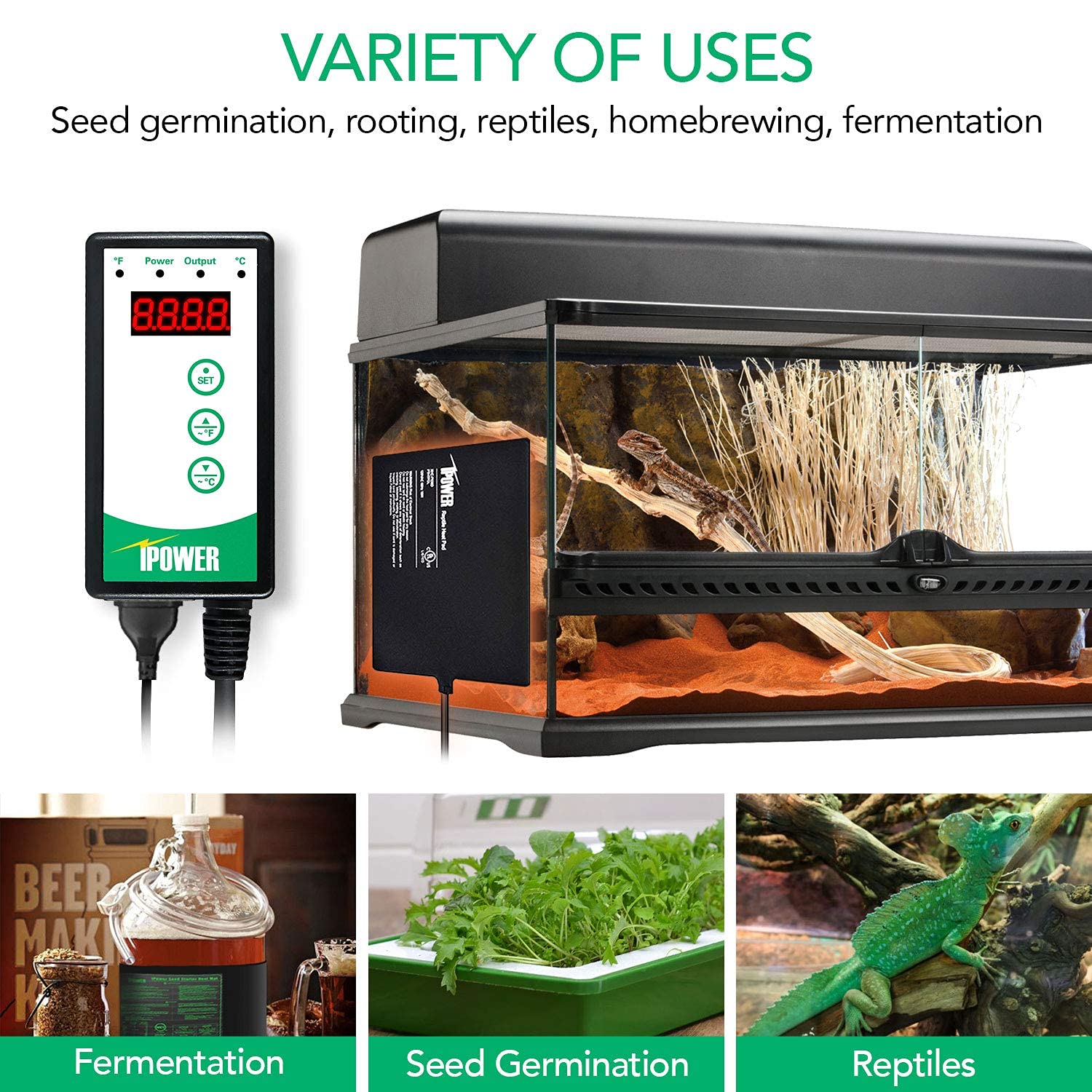 iPower Digital Heat Mat Thermostat Controller and 10" x 20.75" Carbon Film Seeding Warm Hydroponic Pad with Temperature Adjustable Knob - Image 13