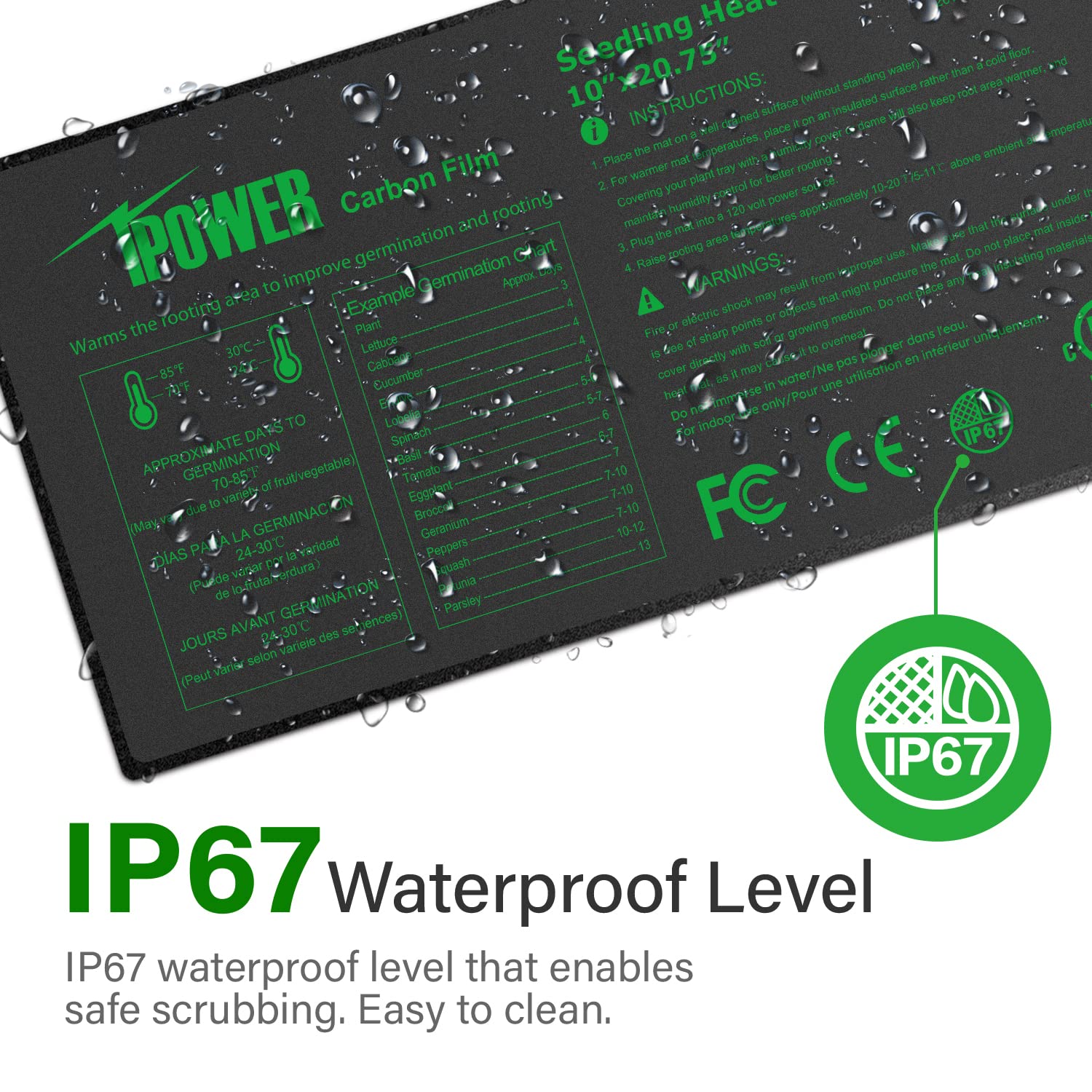 iPower Digital Heat Mat Thermostat Controller and 10" x 20.75" Carbon Film Seeding Warm Hydroponic Pad with Temperature Adjustable Knob - Image 5