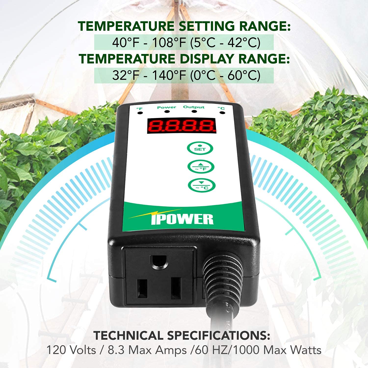 iPower Digital Heat Mat Thermostat Controller and 10" x 20.75" Carbon Film Seeding Warm Hydroponic Pad with Temperature Adjustable Knob - Image 8