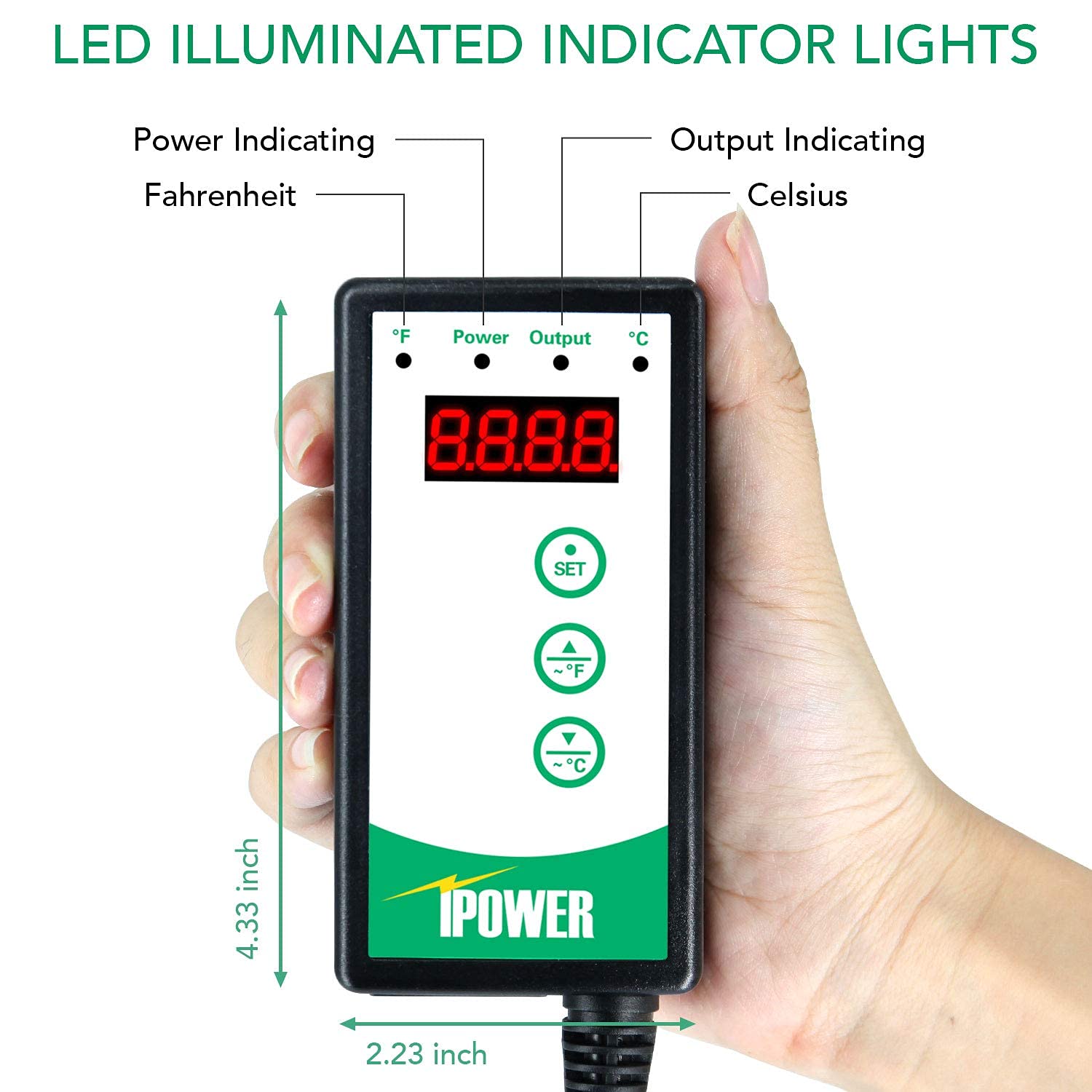 iPower Digital Heat Mat Thermostat Controller and 10" x 20.75" Carbon Film Seeding Warm Hydroponic Pad with Temperature Adjustable Knob - Image 9