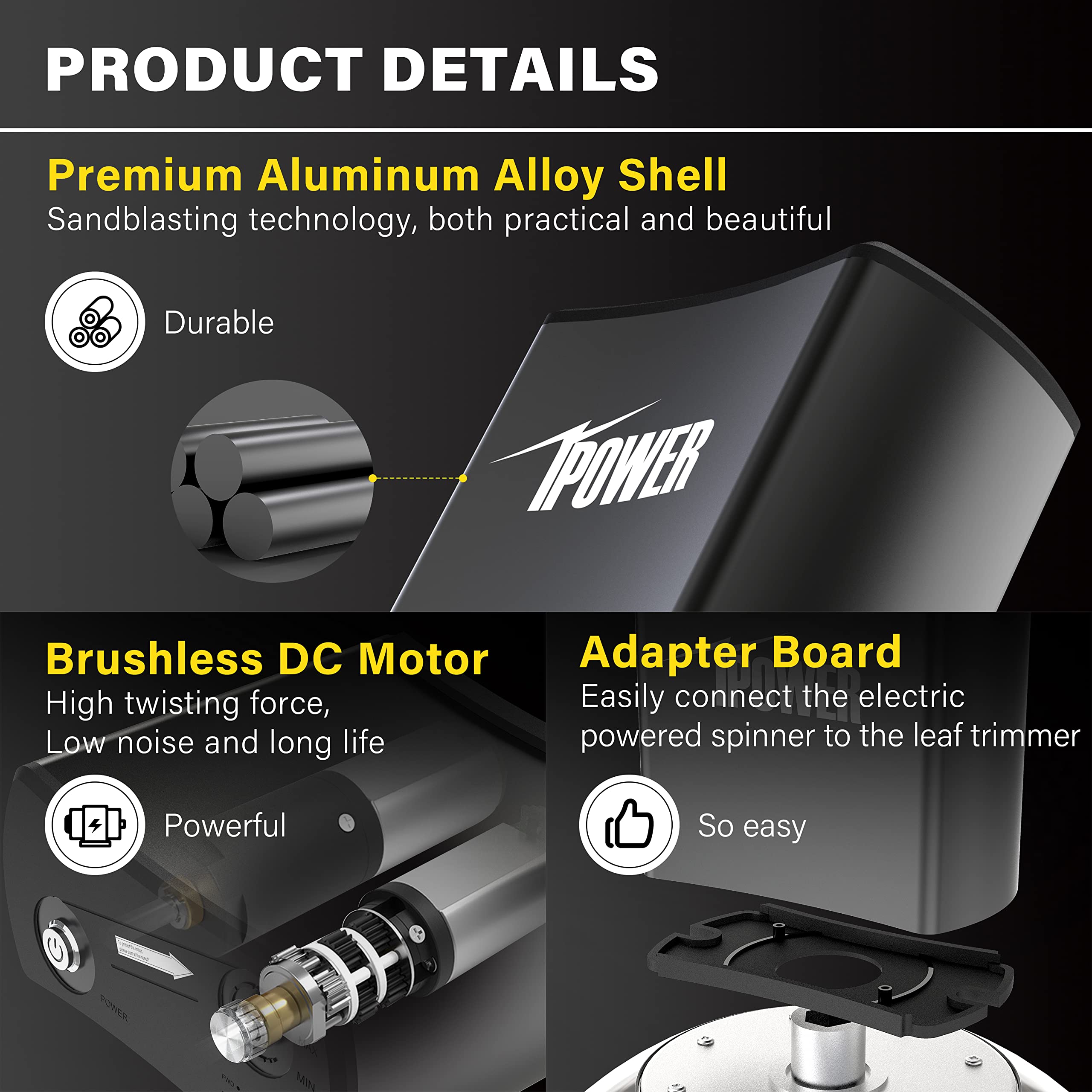 iPower Electric Powered Spinner Used with 16'' & 19'' Leaf Bowl Trimmer to Adjust Speed and Direction, DC Motor with Low Noise for Spin Cuting Plant Bud and Flower, Black - Image 3