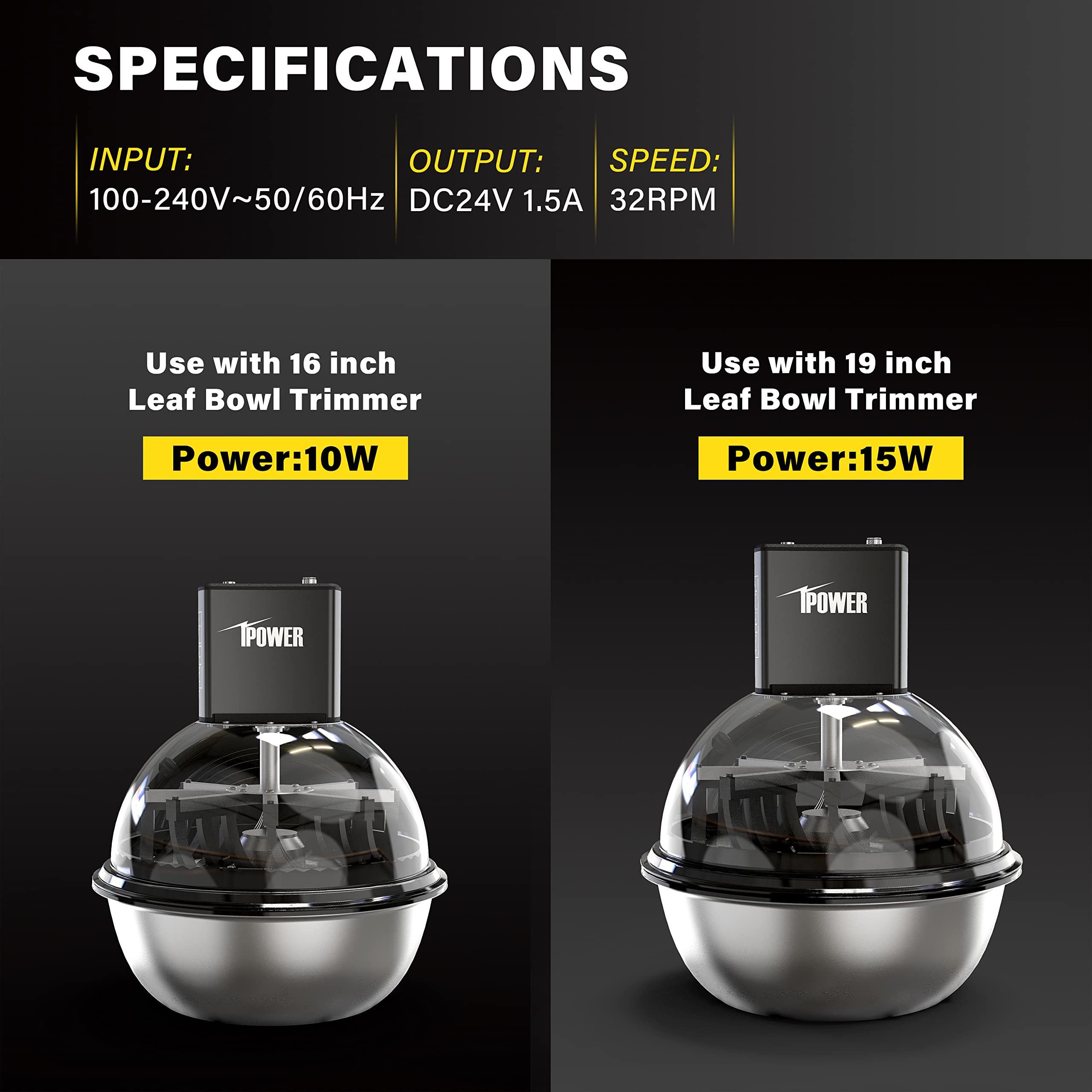 iPower Electric Powered Spinner Used with 16'' & 19'' Leaf Bowl Trimmer to Adjust Speed and Direction, DC Motor with Low Noise for Spin Cuting Plant Bud and Flower, Black - Image 5