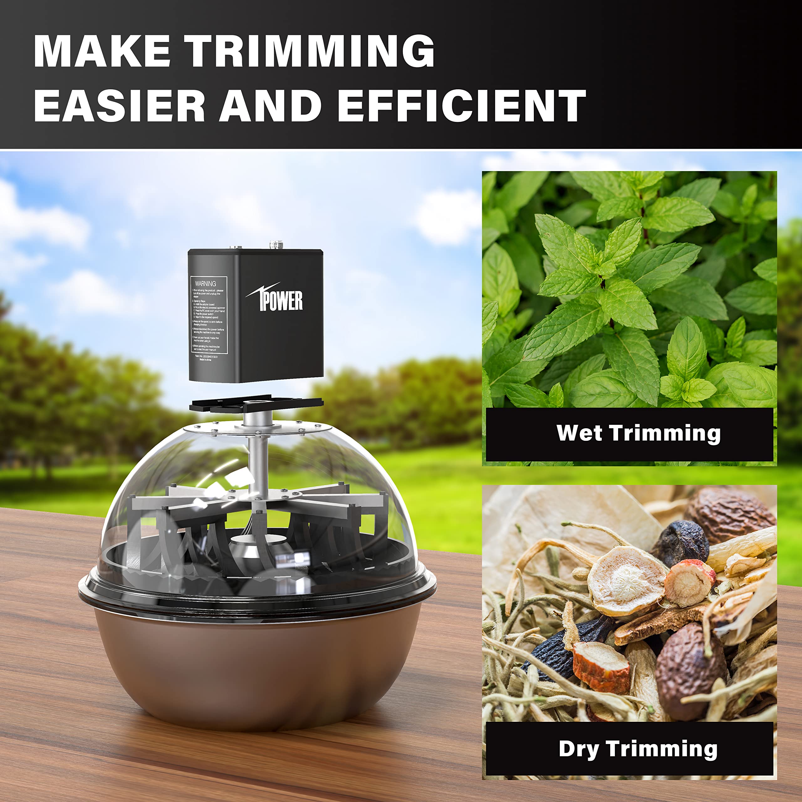 iPower Electric Powered Spinner Used with 16'' & 19'' Leaf Bowl Trimmer to Adjust Speed and Direction, DC Motor with Low Noise for Spin Cuting Plant Bud and Flower, Black - Image 6