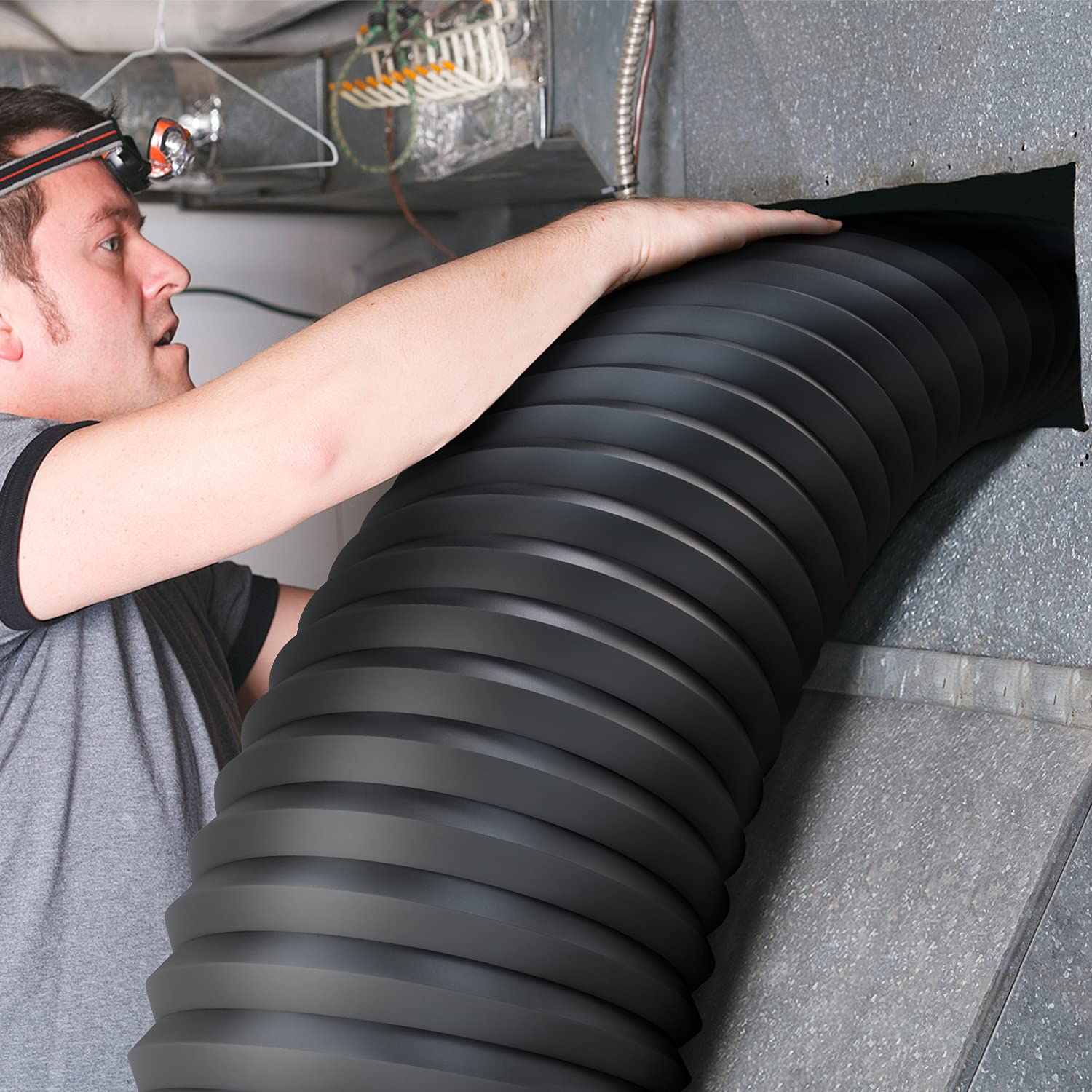 iPower Flexible 12 Inch 8 Feet Aluminum Ducting 4 Layer Protection Dryer Vent Hose for HVAC Heating Cooling Ventilation and Exhaust, 2 Clamps Included, PVC 12 in 8ft, Black - Image 11