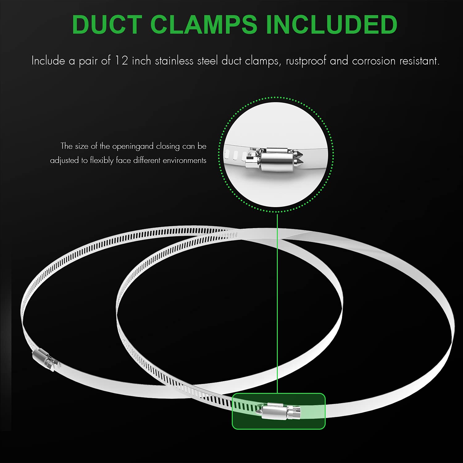 iPower Flexible 12 Inch 8 Feet Aluminum Ducting 4 Layer Protection Dryer Vent Hose for HVAC Heating Cooling Ventilation and Exhaust, 2 Clamps Included, PVC 12 in 8ft, Black - Image 5