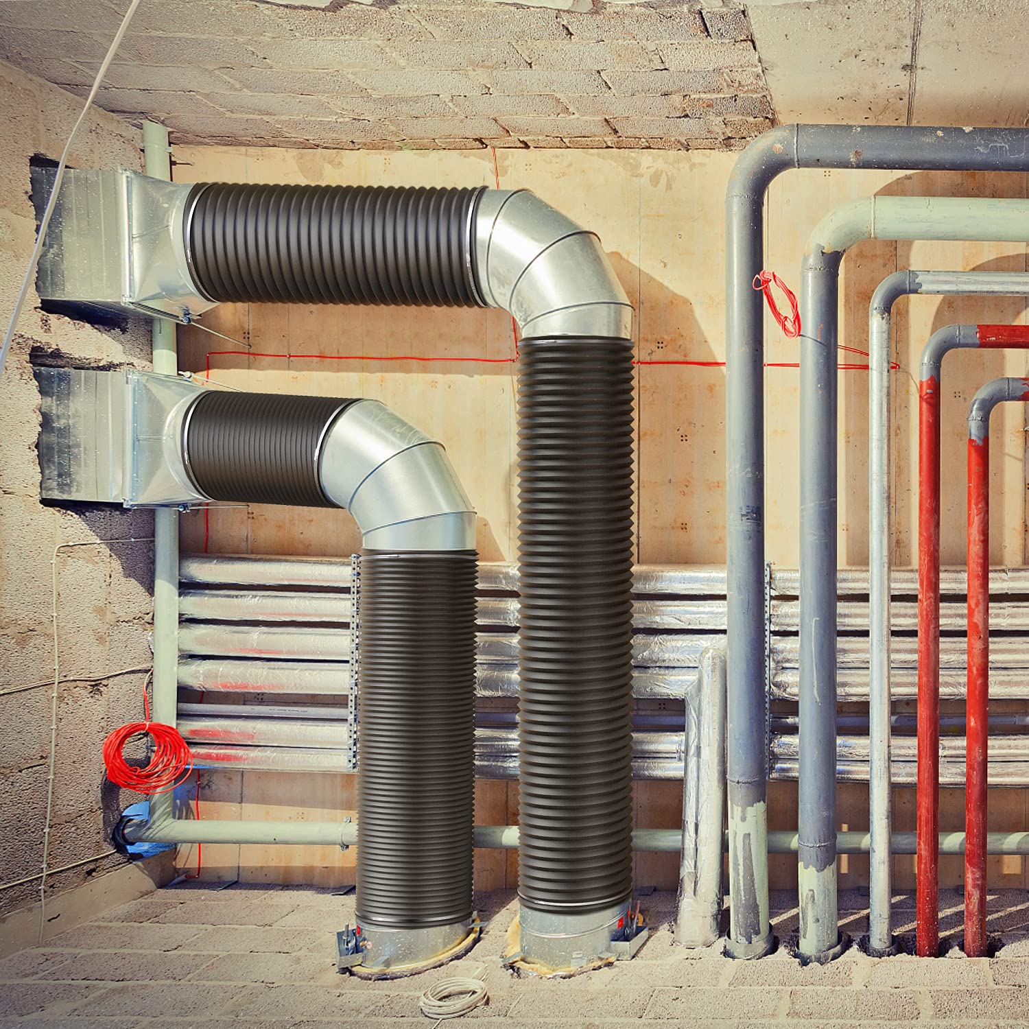 iPower Flexible 12 Inch 8 Feet Aluminum Ducting 4 Layer Protection Dryer Vent Hose for HVAC Heating Cooling Ventilation and Exhaust, 2 Clamps Included, PVC 12 in 8ft, Black - Image 8