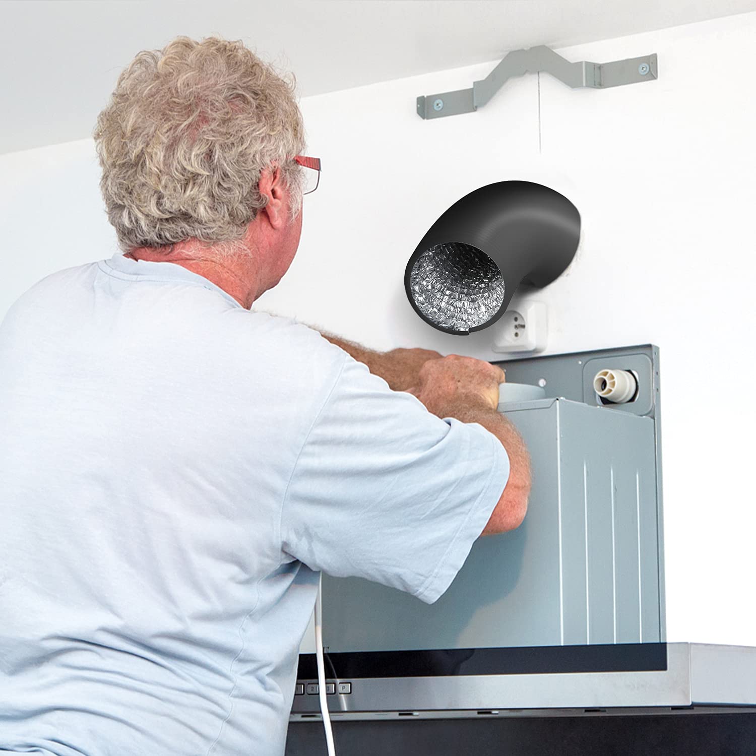 iPower Flexible 4 Inch 8 Feet Aluminum Ducting 4 Layer Protection Dryer Vent Hose for HVAC Heating Cooling Ventilation and Exhaust, 2 Clamps Included, Black - Image 11