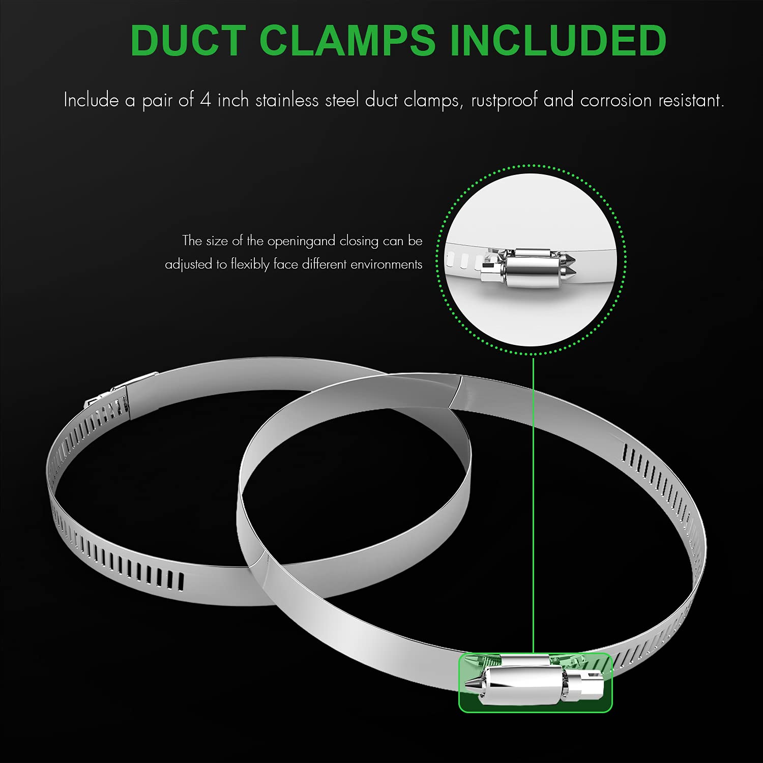 iPower Flexible 4 Inch 8 Feet Aluminum Ducting 4 Layer Protection Dryer Vent Hose for HVAC Heating Cooling Ventilation and Exhaust, 2 Clamps Included, Black - Image 5