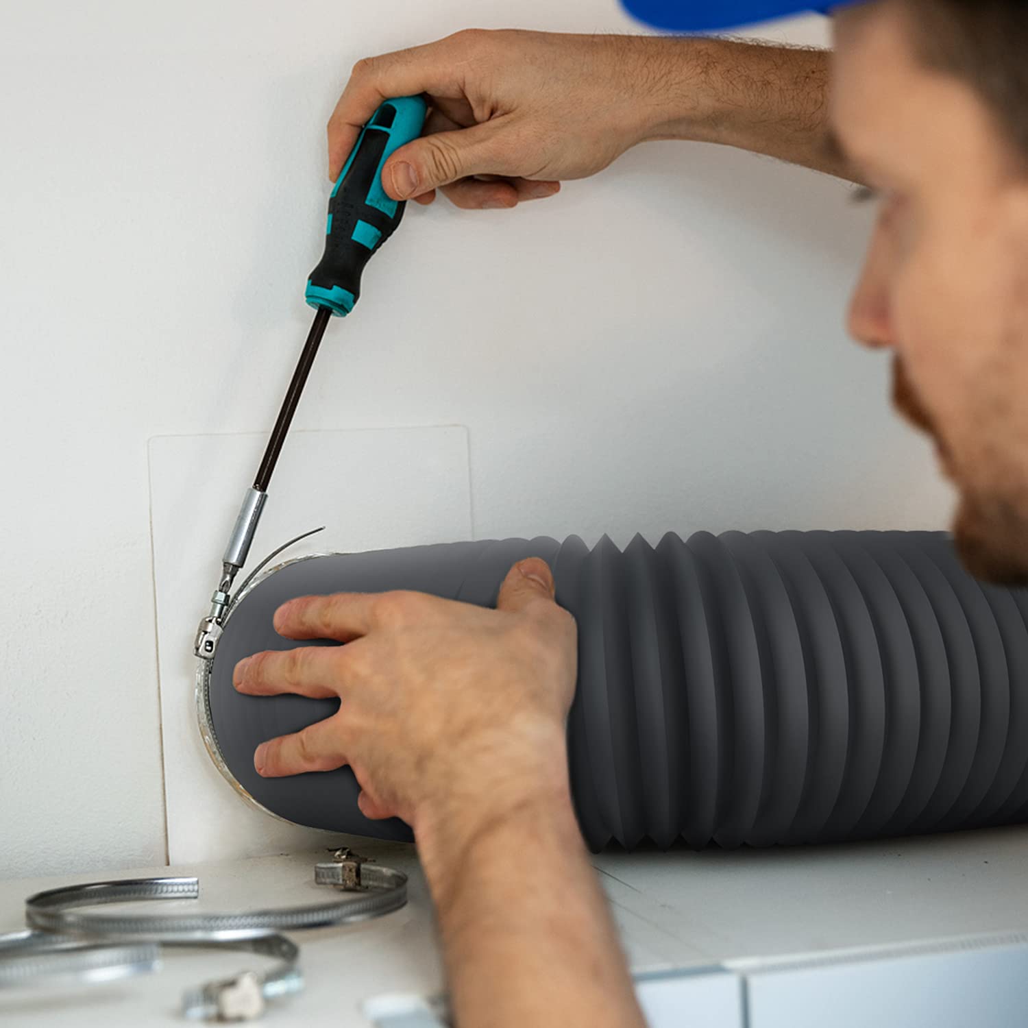 iPower Flexible 4 Inch 8 Feet Aluminum Ducting 4 Layer Protection Dryer Vent Hose for HVAC Heating Cooling Ventilation and Exhaust, 2 Clamps Included, Gray - Image 7