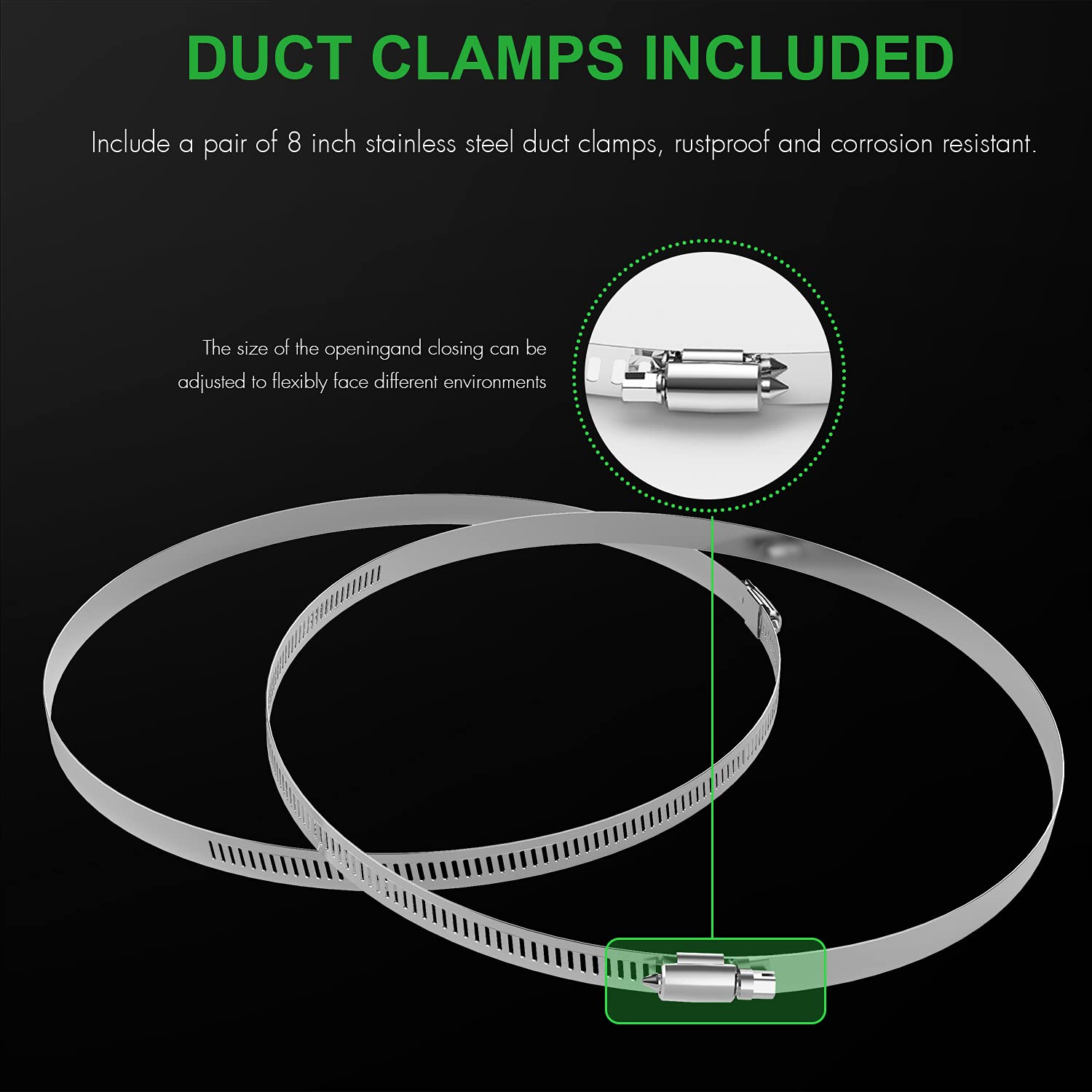 iPower Flexible 8 Inch 8 Feet Aluminum Ducting 4 Layer Protection Dryer Vent Hose for HVAC Heating Cooling Ventilation and Exhaust, 2 Clamps Included, Black - Image 5