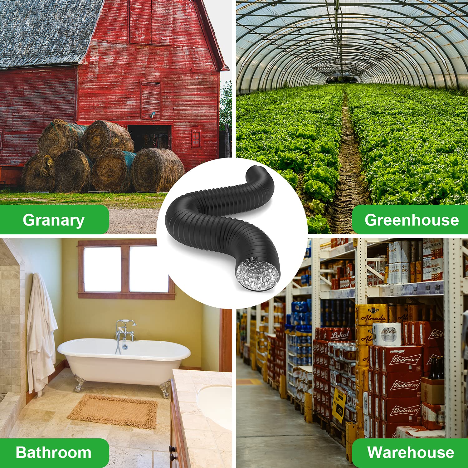 iPower Flexible 8 Inch 8 Feet Aluminum Ducting 4 Layer Protection Dryer Vent Hose for HVAC Heating Cooling Ventilation and Exhaust, 2 Clamps Included, Black - Image 6