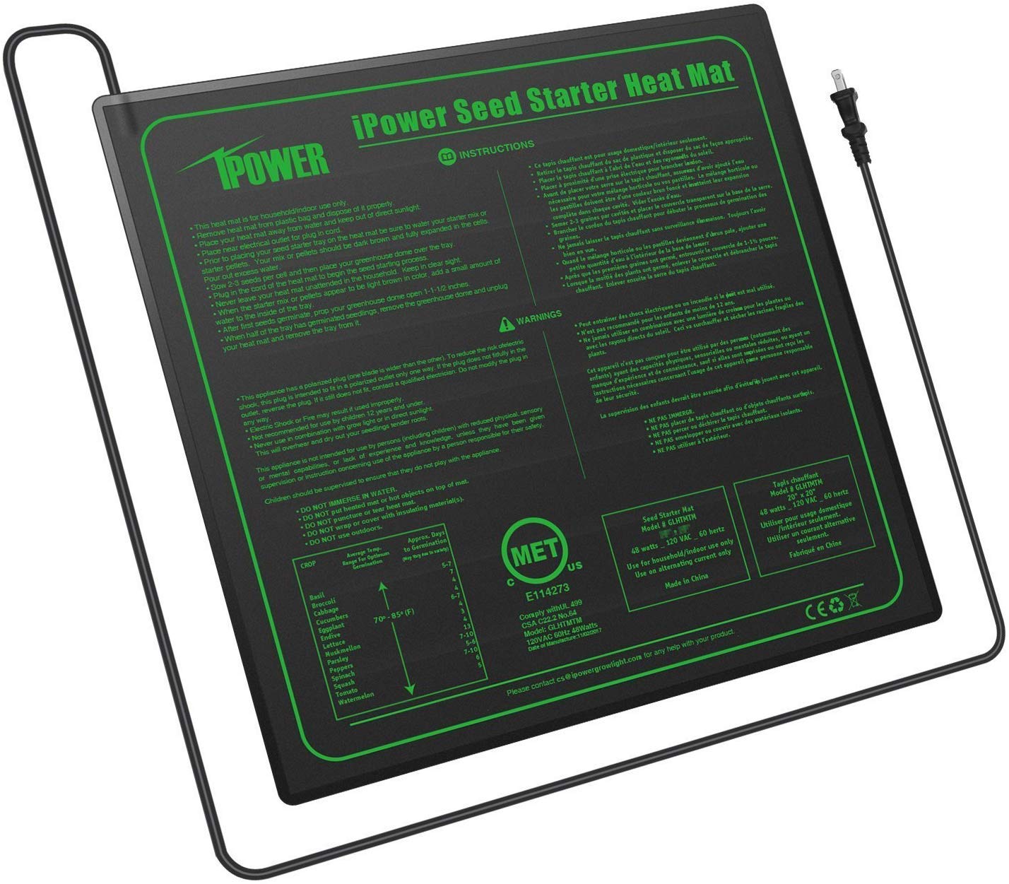 iPower GLHTMTM-A 20" x 20" Waterproof Durable Seedling Heat Mat Warm Hydroponic Plant for Indoor Gardening Germination Starting, black - Image 4