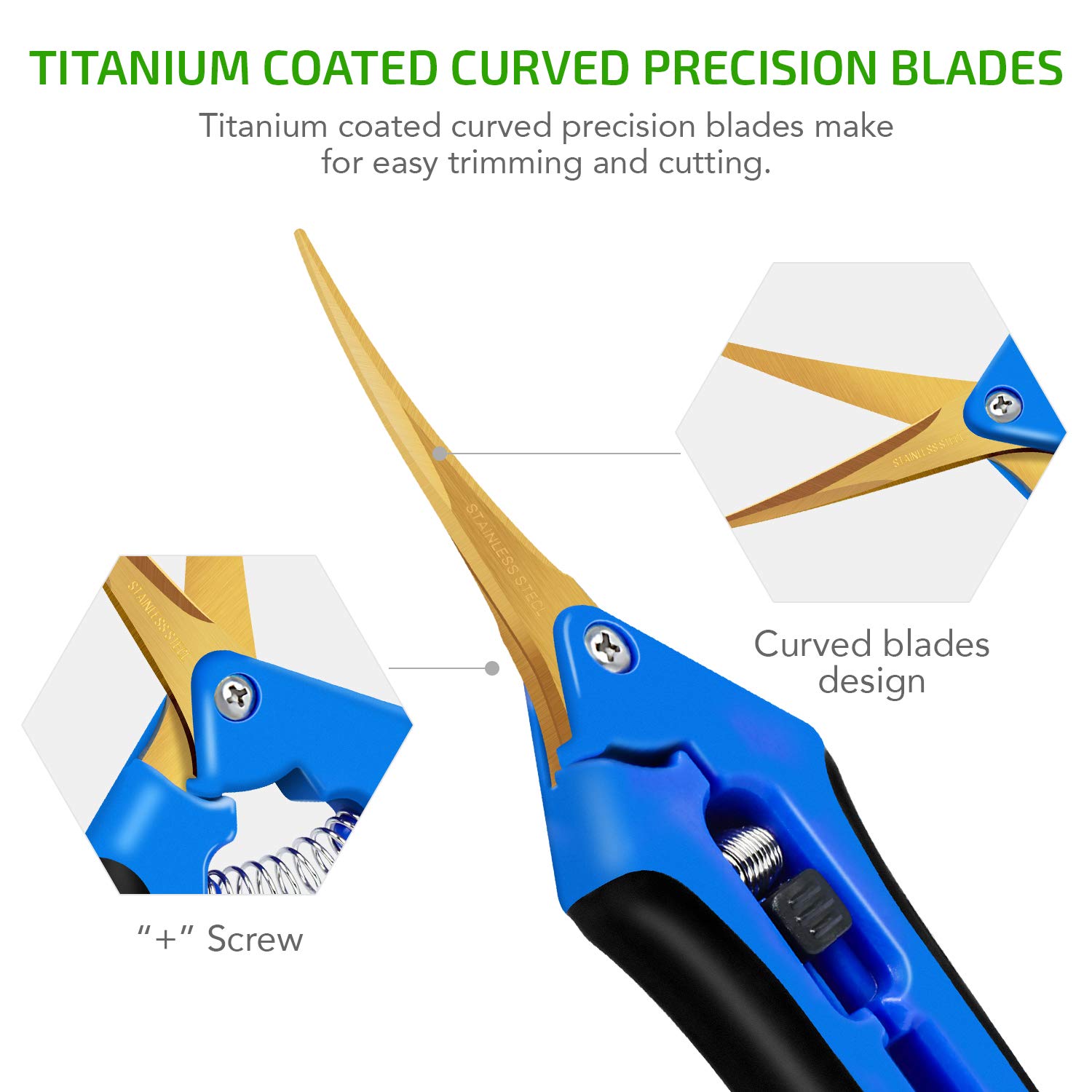 iPower GLPRNR6BLTIX2 2-Pack 6.5” Gardening Hand Pruner Shears with Titanium Coated Curved Precision Blades for Trimming House Plants, Blue - Image 5