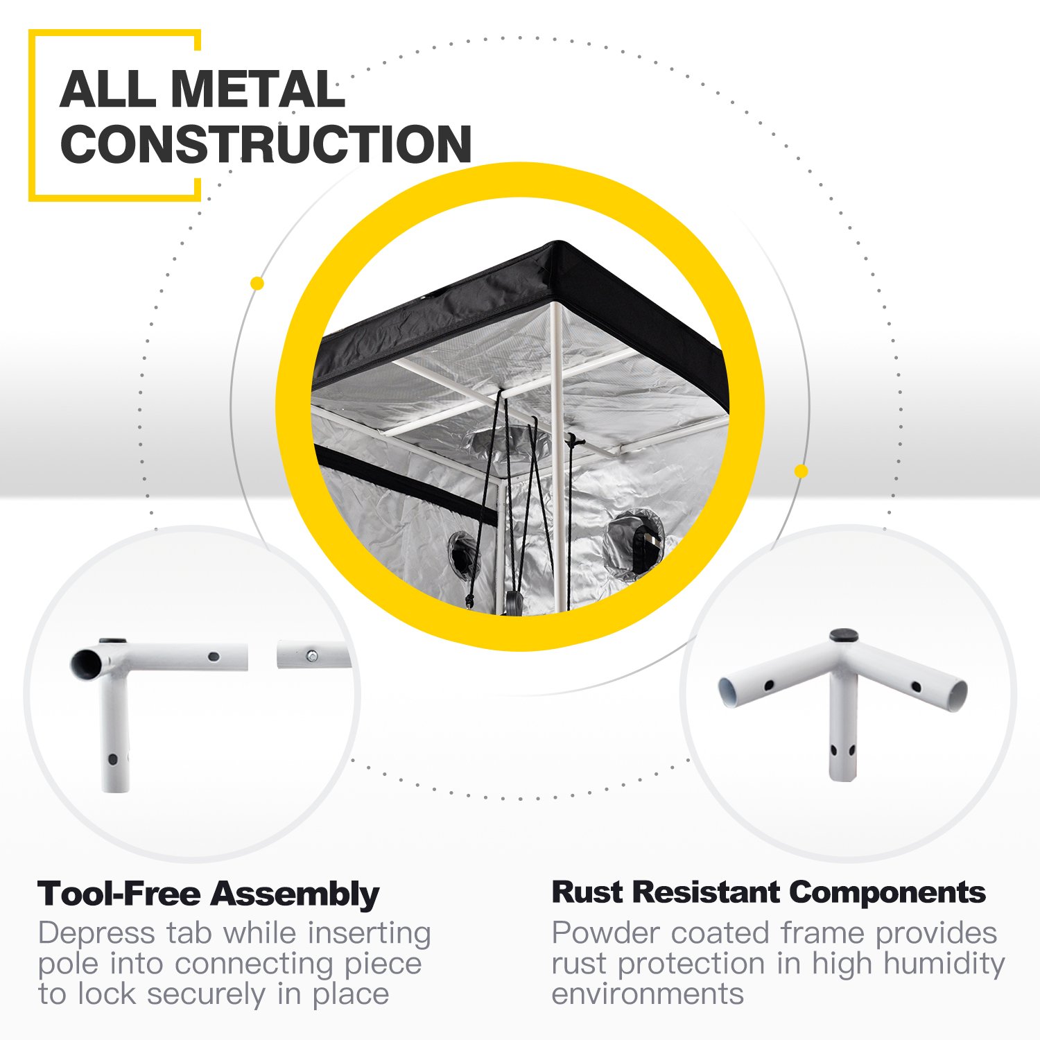 iPower GLTENTS1A Hydroponic Water-Resistant Grow Tent Floor Tray, Tool Bag for Indoor Plant Seedling, Propagation, Blossom, 36" x 36" x 72", Black - Image 5