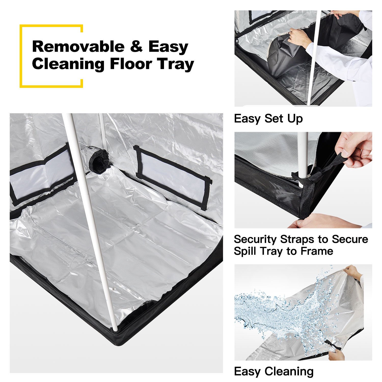 iPower GLTENTS1A Hydroponic Water-Resistant Grow Tent Floor Tray, Tool Bag for Indoor Plant Seedling, Propagation, Blossom, 36" x 36" x 72", Black - Image 6