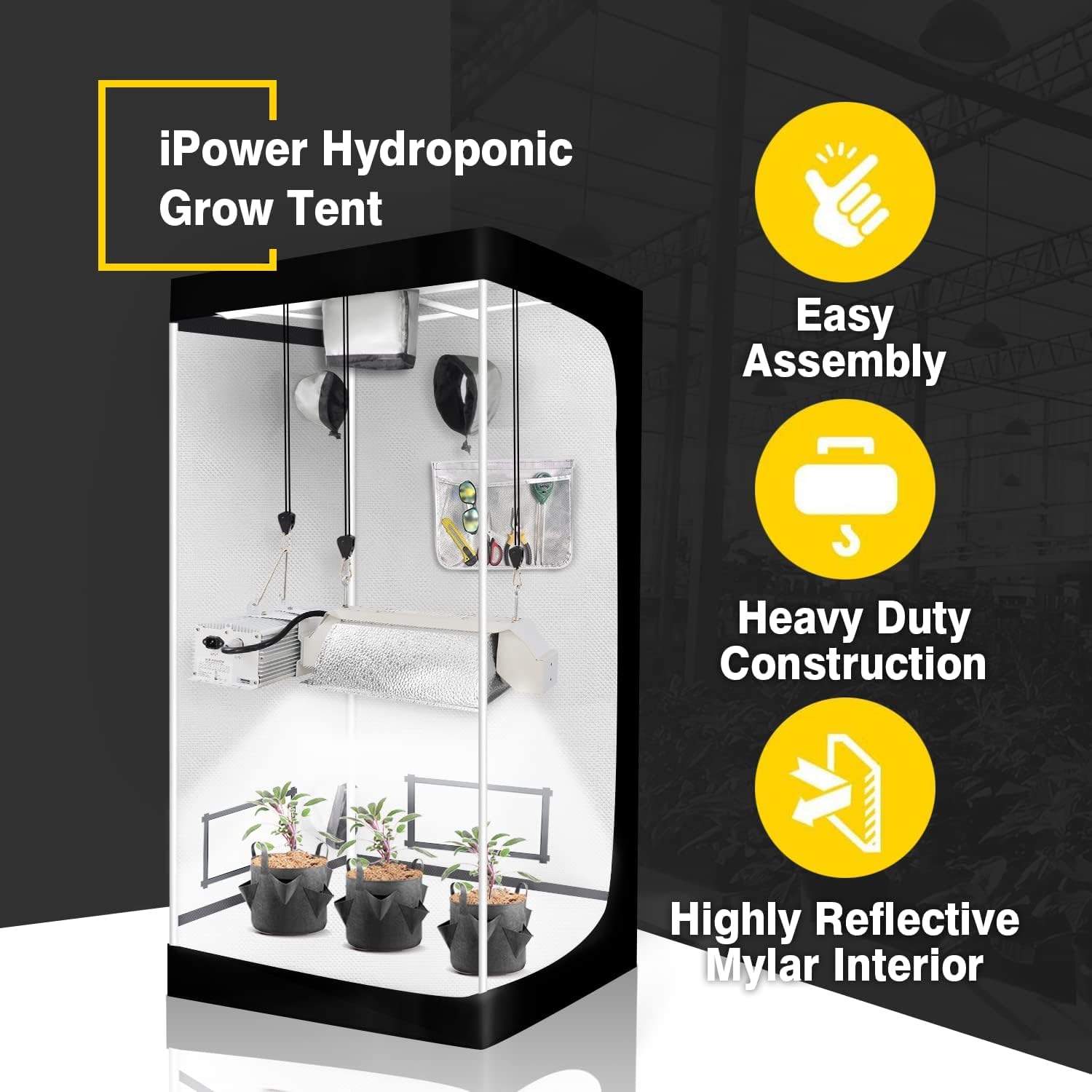 iPower Grow Tent, 31"x32"x63", Indoor Hydroponic Water-Resistant System, Easy Setup, with Removable Floor Tray and Observation Window for Seedling, Propagation, Blossom - Image 5